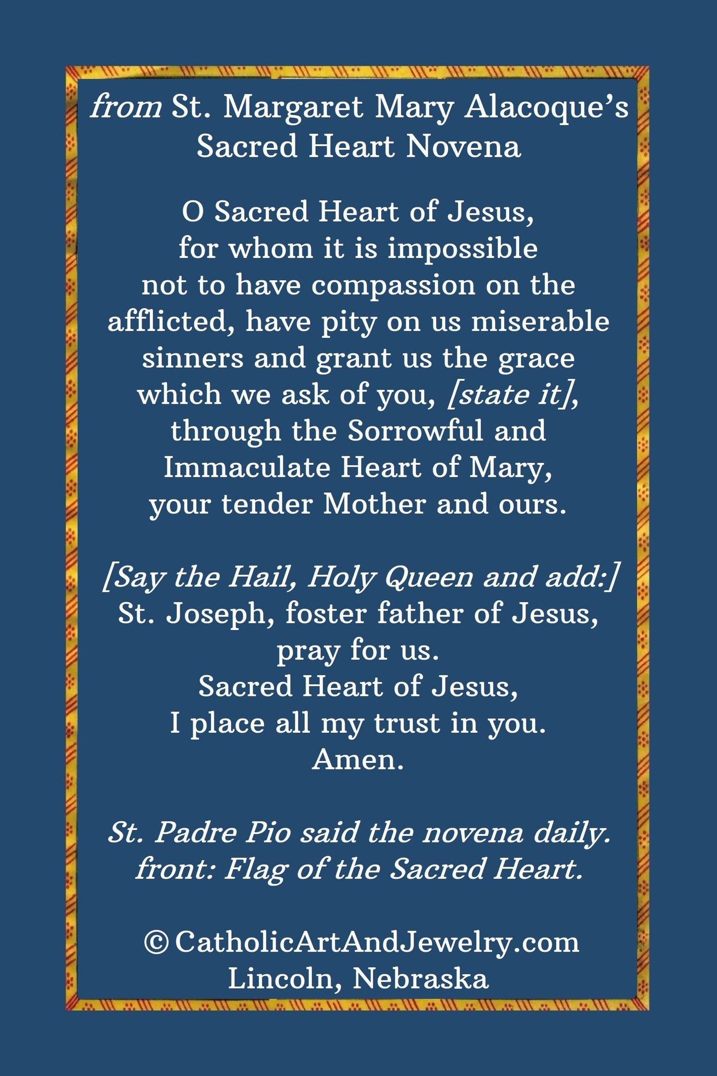 New! Sacred Heart Flag Holy Card – Saint Margaret Mary Alacoque's Sacred Heart Novena – Vintage Holy Card – pack of 10/100/1000