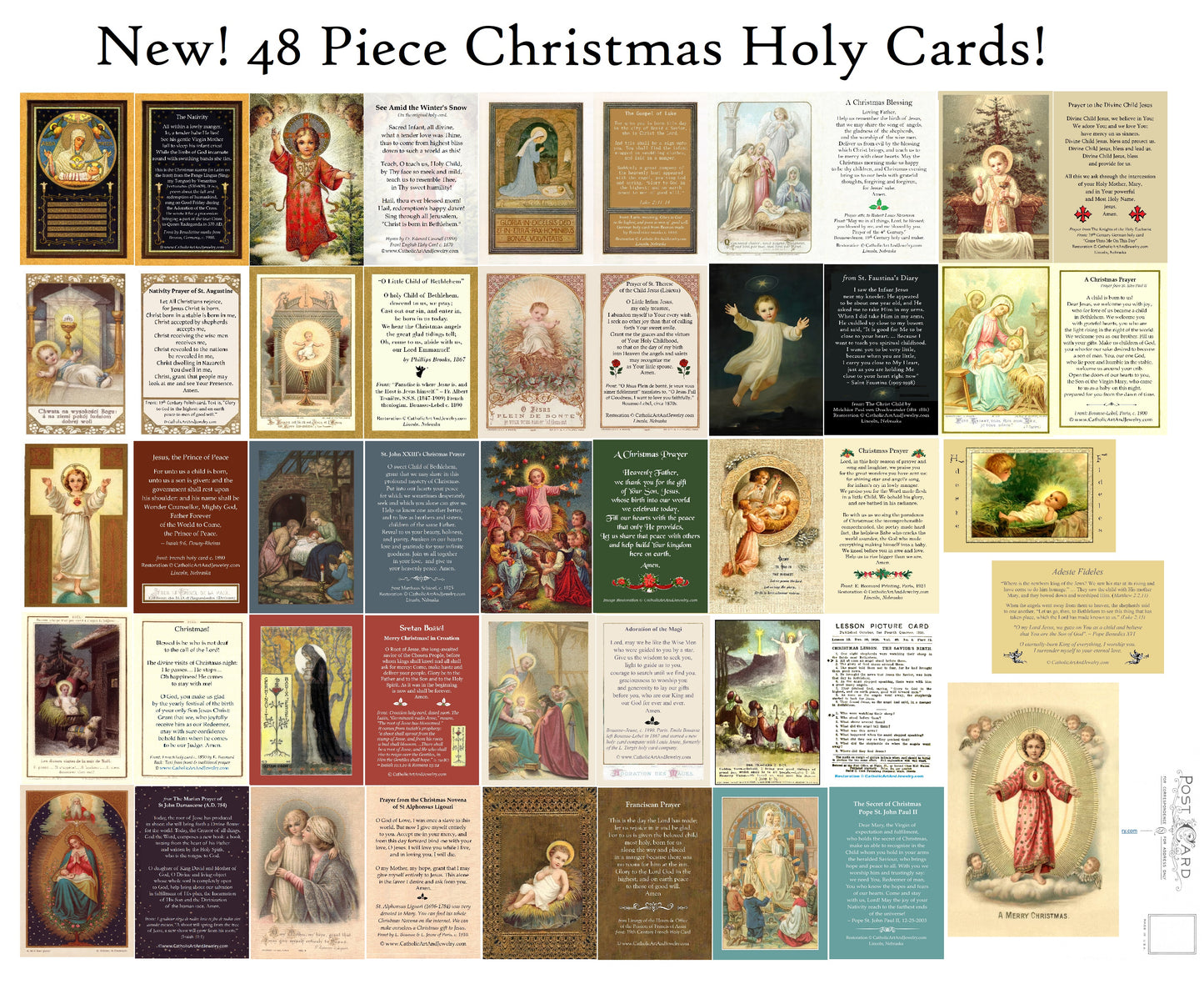 Christmas Holy Cards – Set of 48 Restored Vintage Holy Cards (2x24)  – Variety Pack – Beautiful and Inspirational
