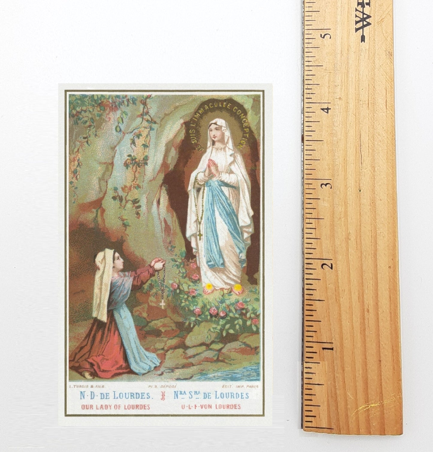 St. Bernadette with Our Lady of Lourdes Holy Card – Novena on Back – pack of 10/100/1000 – Restored Vintage Holy Card