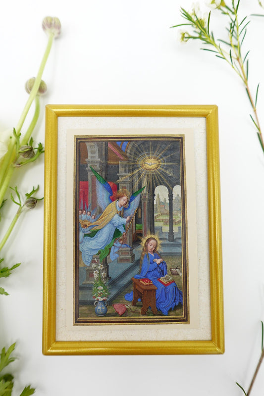 New! The Annunciation – by Simon Bening – Framed Holy Card – Catholic Keepsake