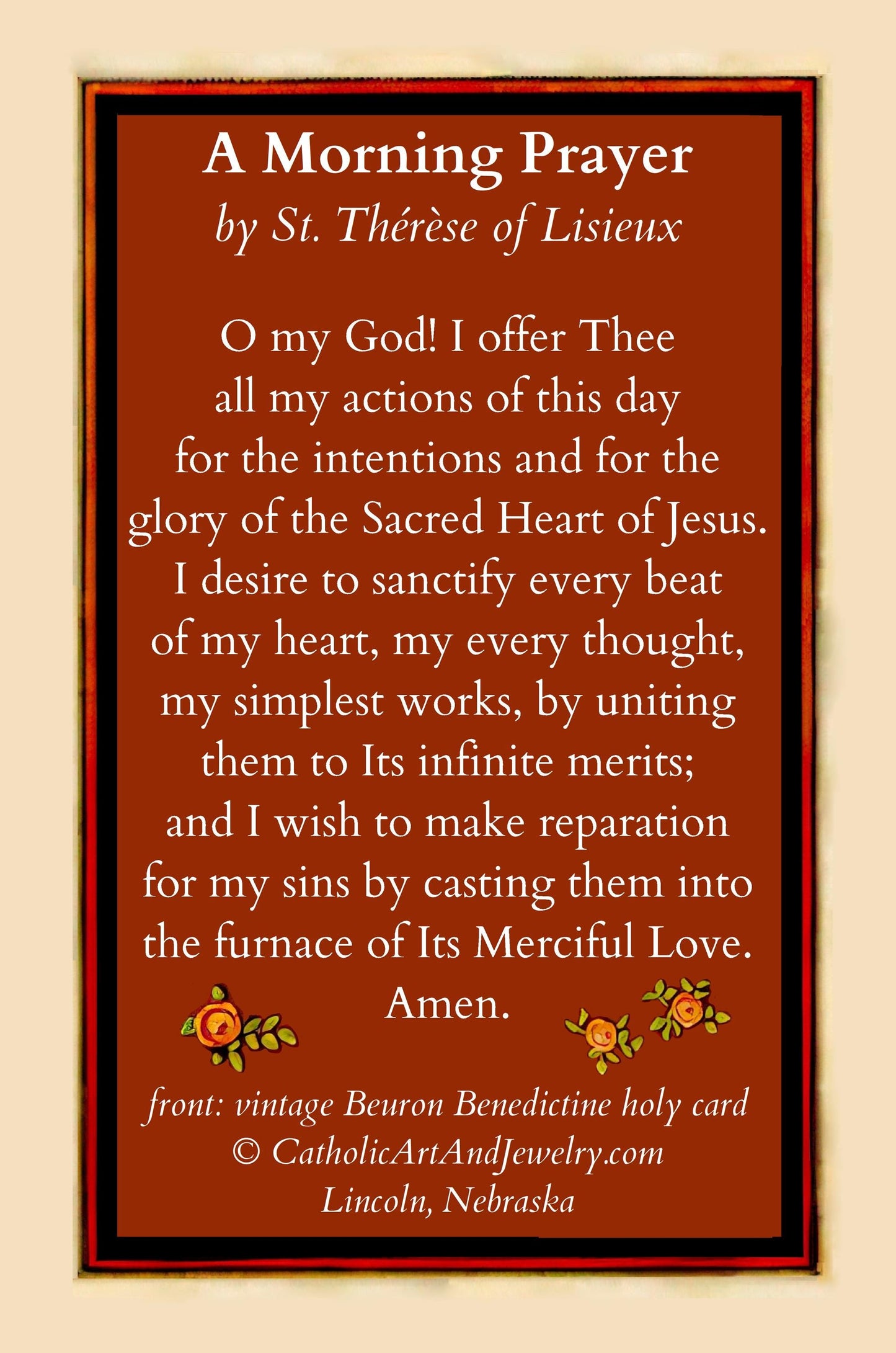 New! St. Therese of Lisieux – Her Own Morning Offering – pack of 10/100/1000 – Vintage Holy Card