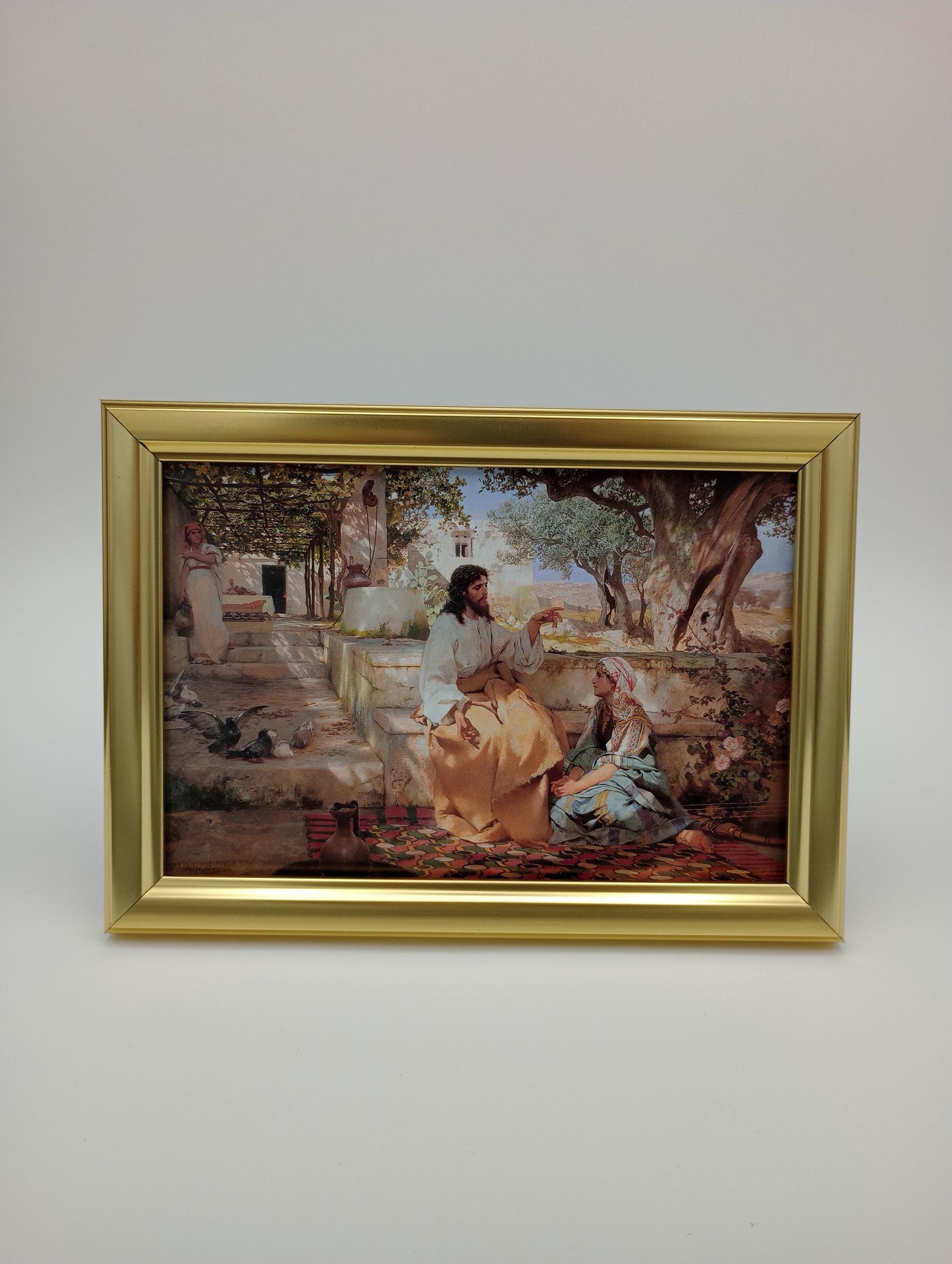 a painting hanging on the wall of a room