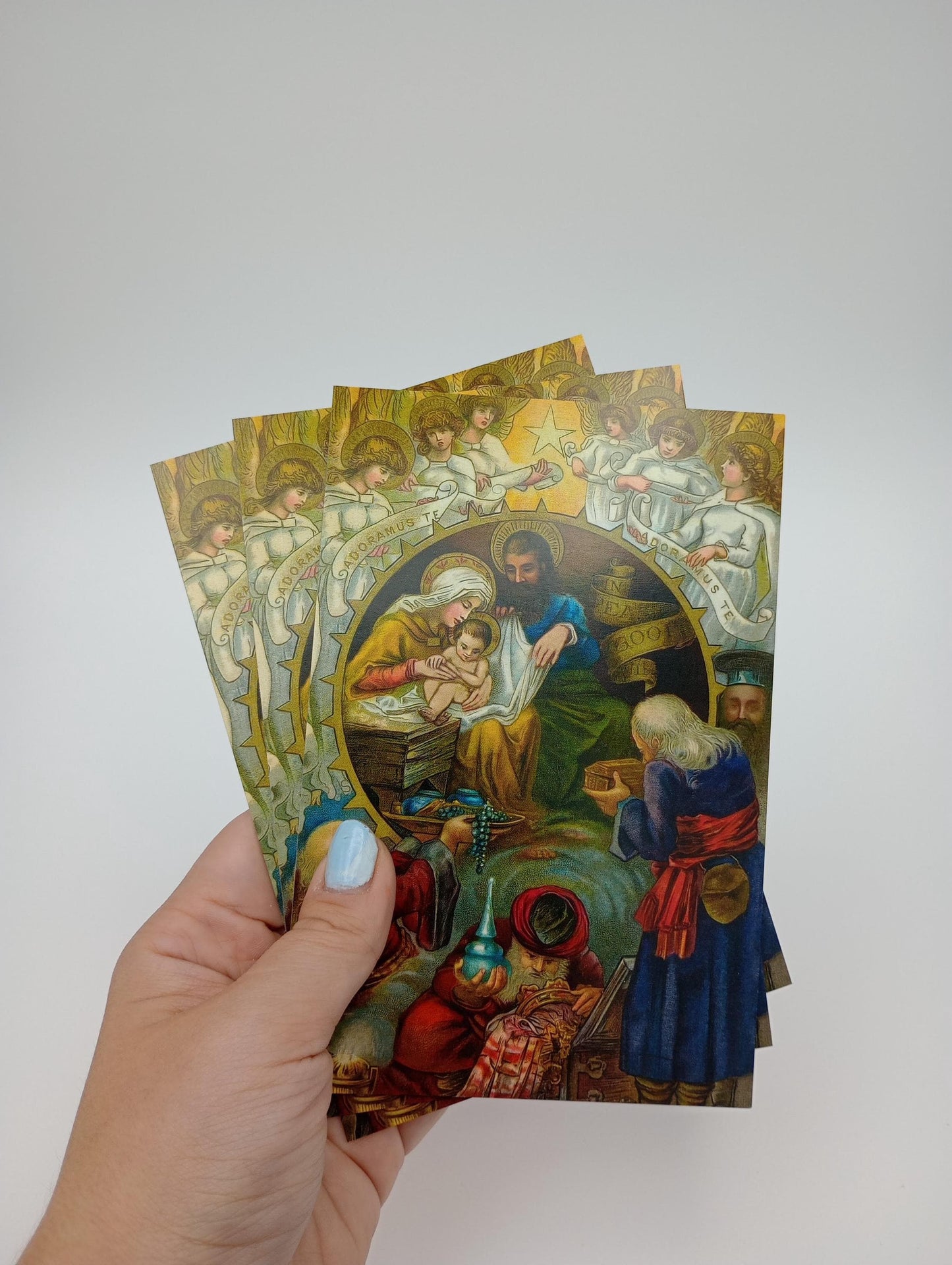 New!  Holy Family & Three Wise Men – Christmas Postcard with Envelopes Available – 3, 10, or 100 – Restored Vintage Religious Postcard