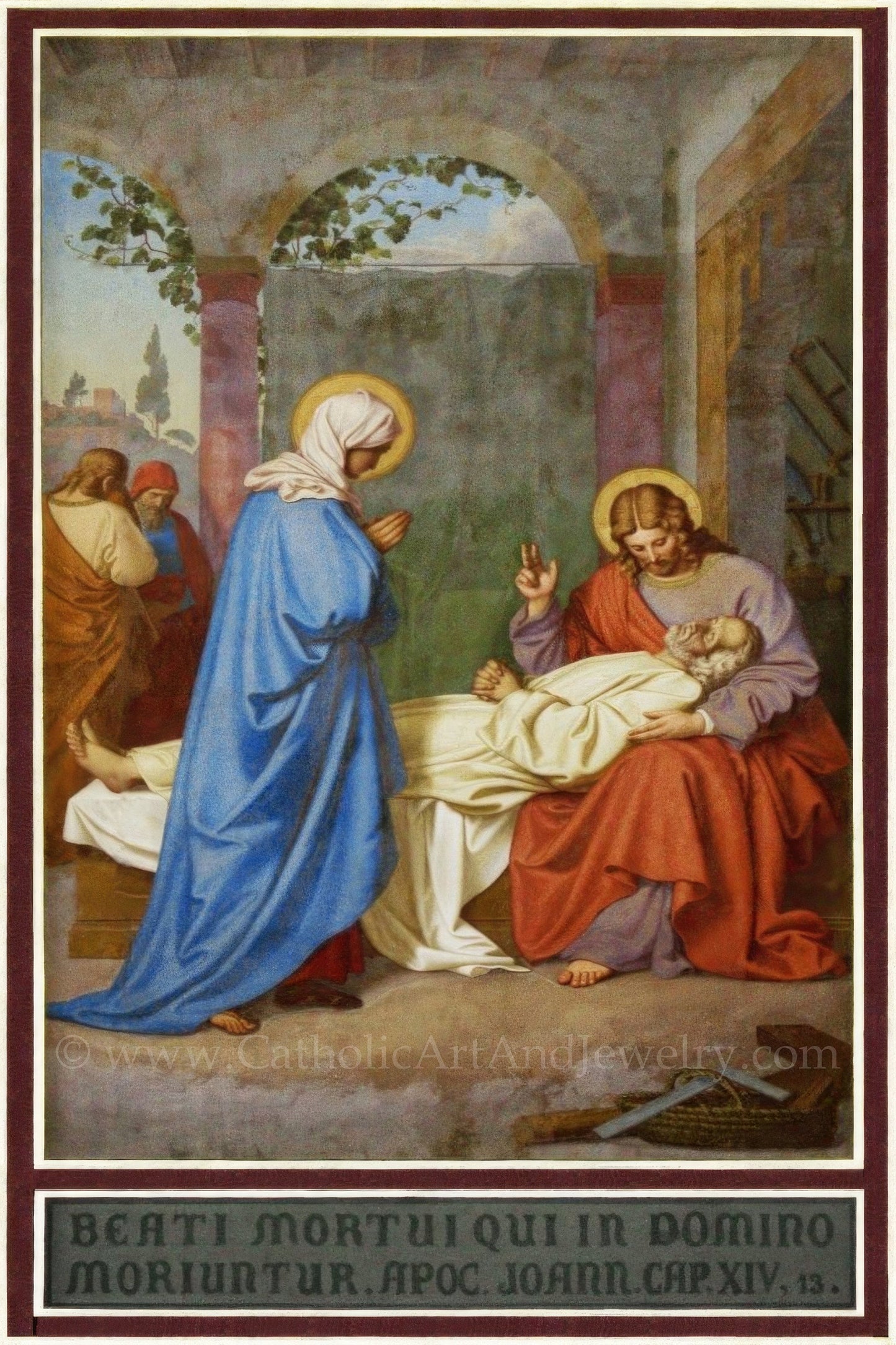 Jesus and Mary at Joseph's Passing – DOWNLOADABLE / PRINTABLE – Traditional Catholic Memorial Card / Funeral Card
