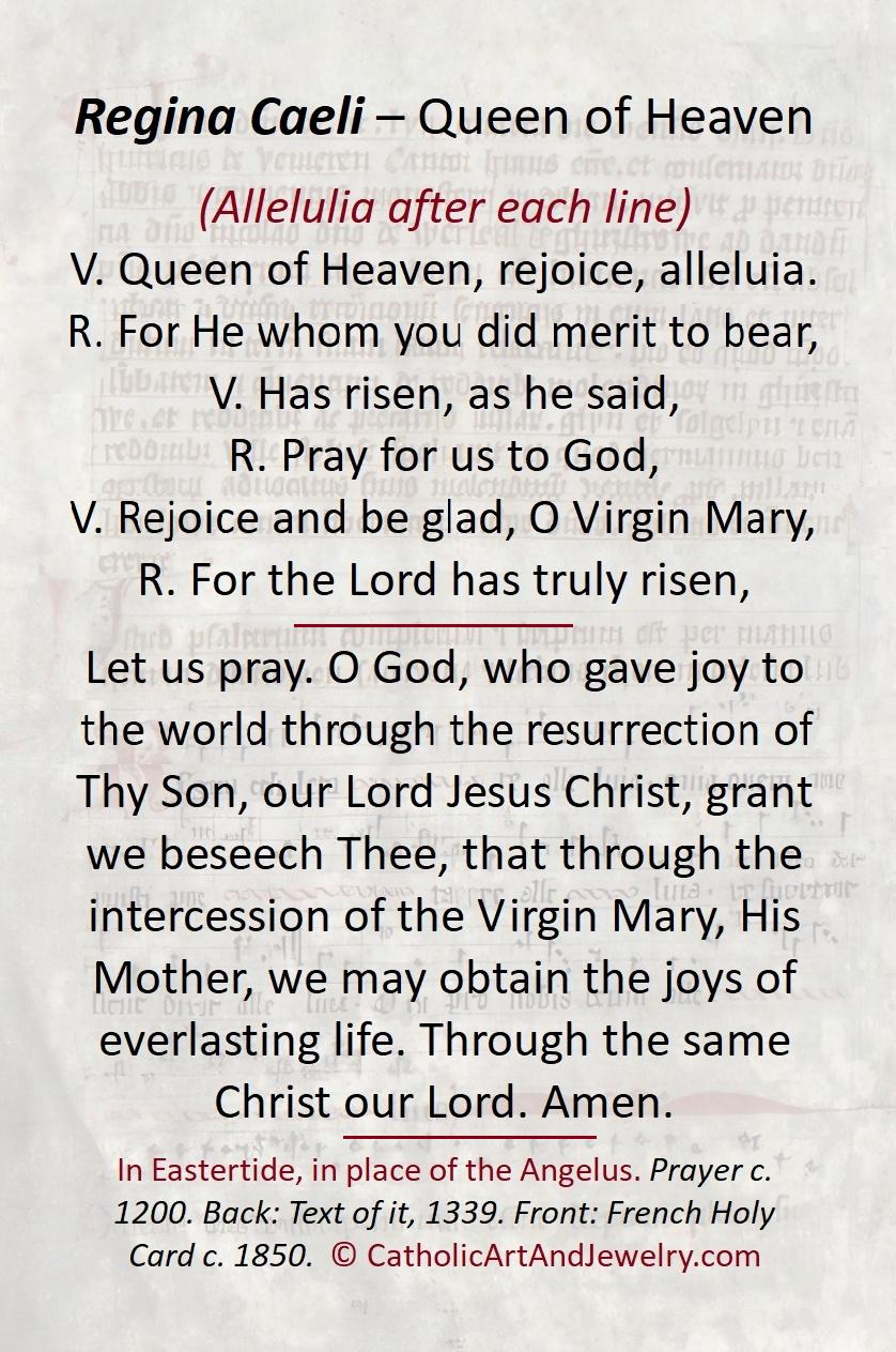New! Regina Coeli Holy Card – Queen of Heaven –  pack of 10/100/1000 – Restored Vintage Holy Card