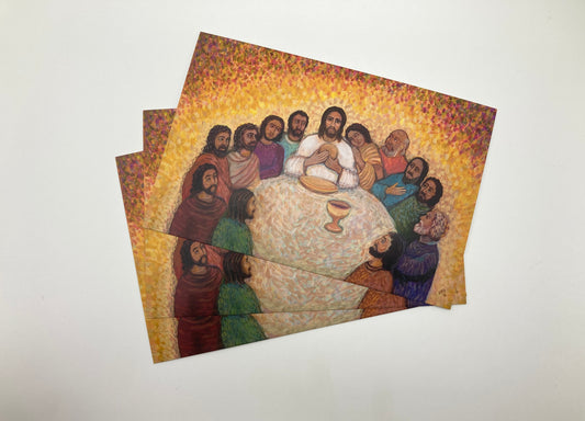 The image is a collage of multiple images depicting a religious scene, likely from the Last Supper.