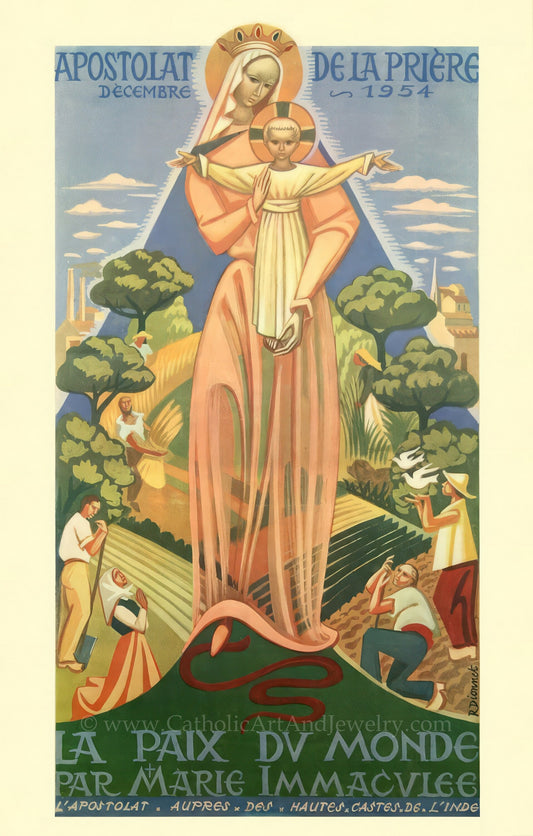 New! Immaculate Mary – Pray for World Peace Poster – by Rene Dionnet