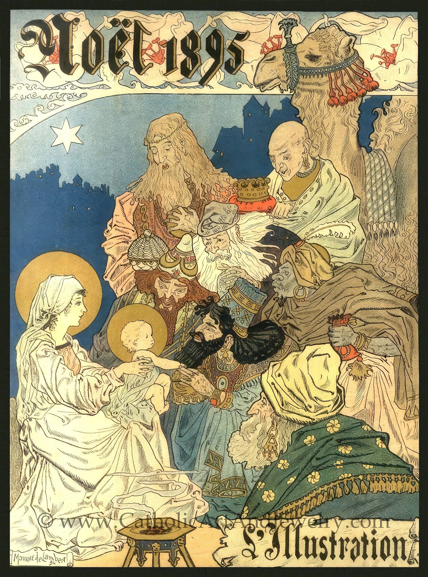 Noel 1895 – Adoration of the Magi, L'Illustration Weekly – Maurice de Lambert – Christmas – Catholic Art Print – Archival Quality