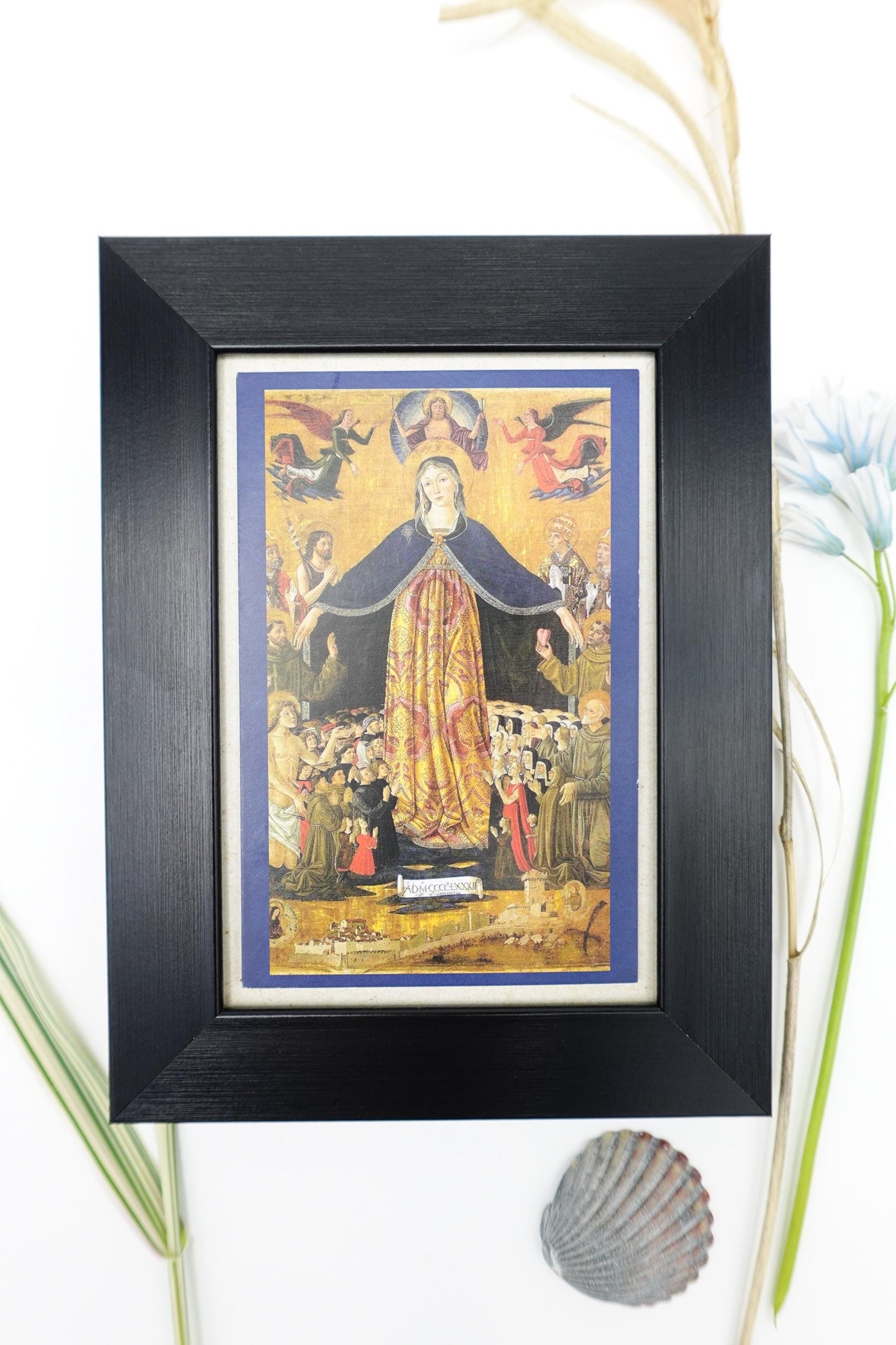 New! Mother of Mercy – Madonna della Misericordia – by Bartolomeo di Segnolo Caporali  – Framed Miniature – Catholic Keepsake