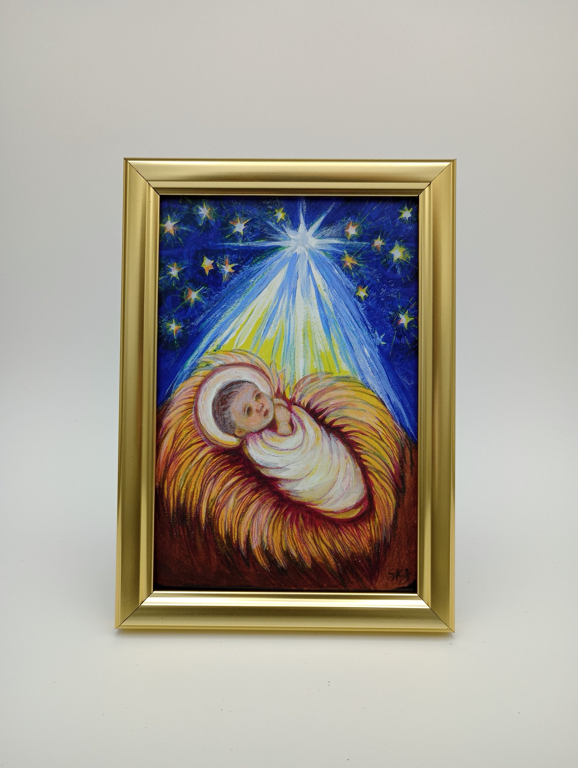 a painting of a baby wrapped in a blanket