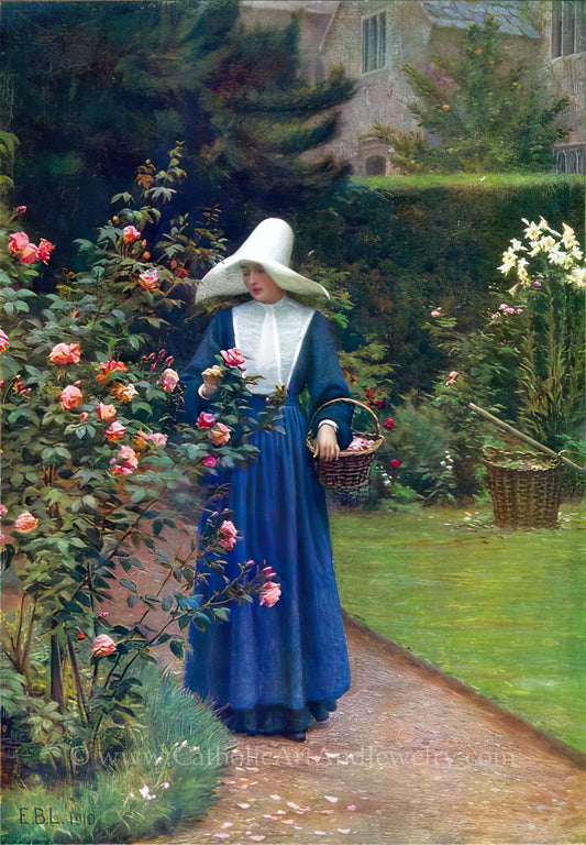 New! Nun in the Rose Garden – The Roses' Day – Edmund Blair Leighton – Catholic Art – Catholic Gift – Archival Quality