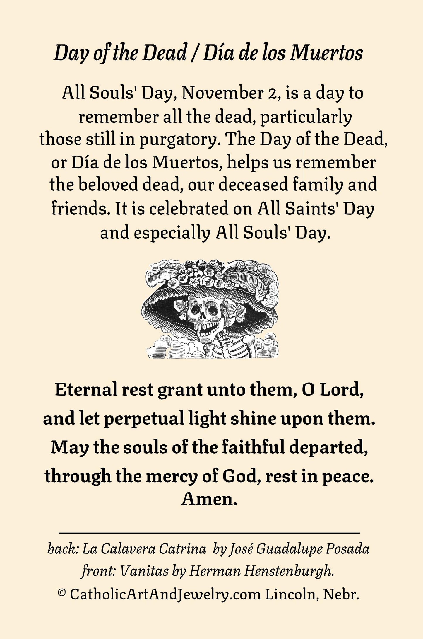 New! All Souls Day – Day of the Dead / Dia de los Muertos– Halloween Holy Card – pack of 10/100/1000