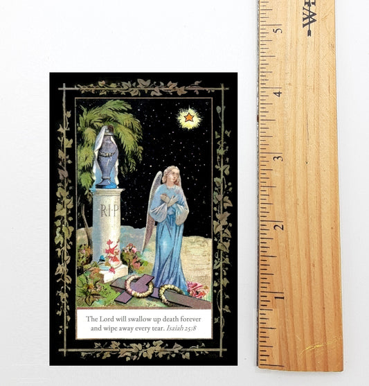 New! Prayer for the Dead – Memorial Card – Angel at Night– Restored Vintage Holy Card / Funeral Card – pack of 10/100/1000
