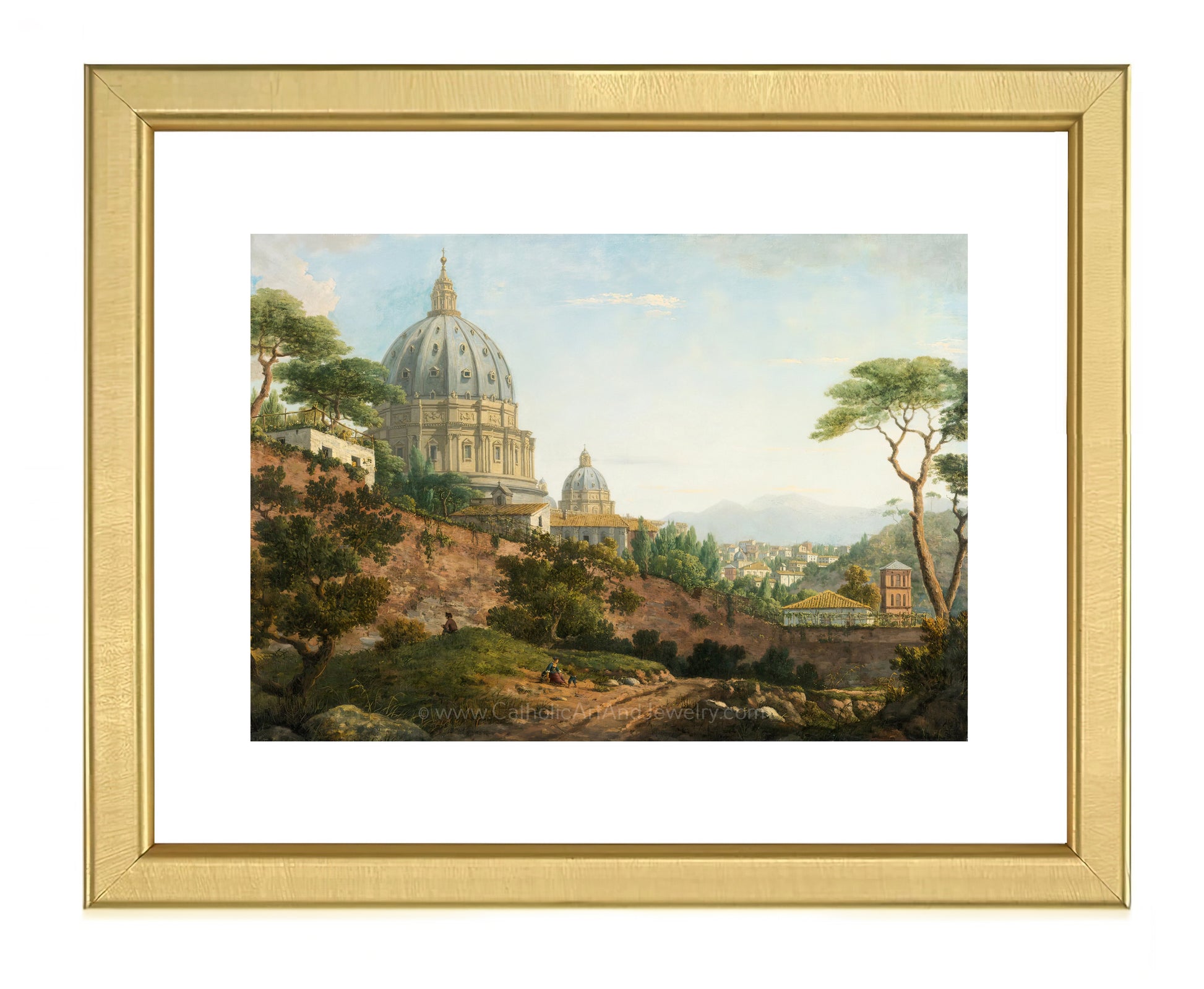 a painting of a church on a hill