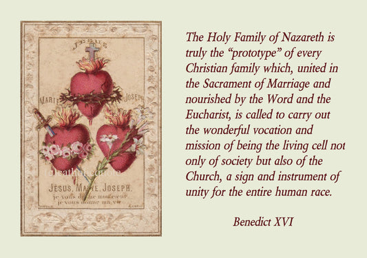 Hearts of the Holy Family– 8.5x11" – Based on a vintage holy card– Catholic Art Print – Authentic Quote