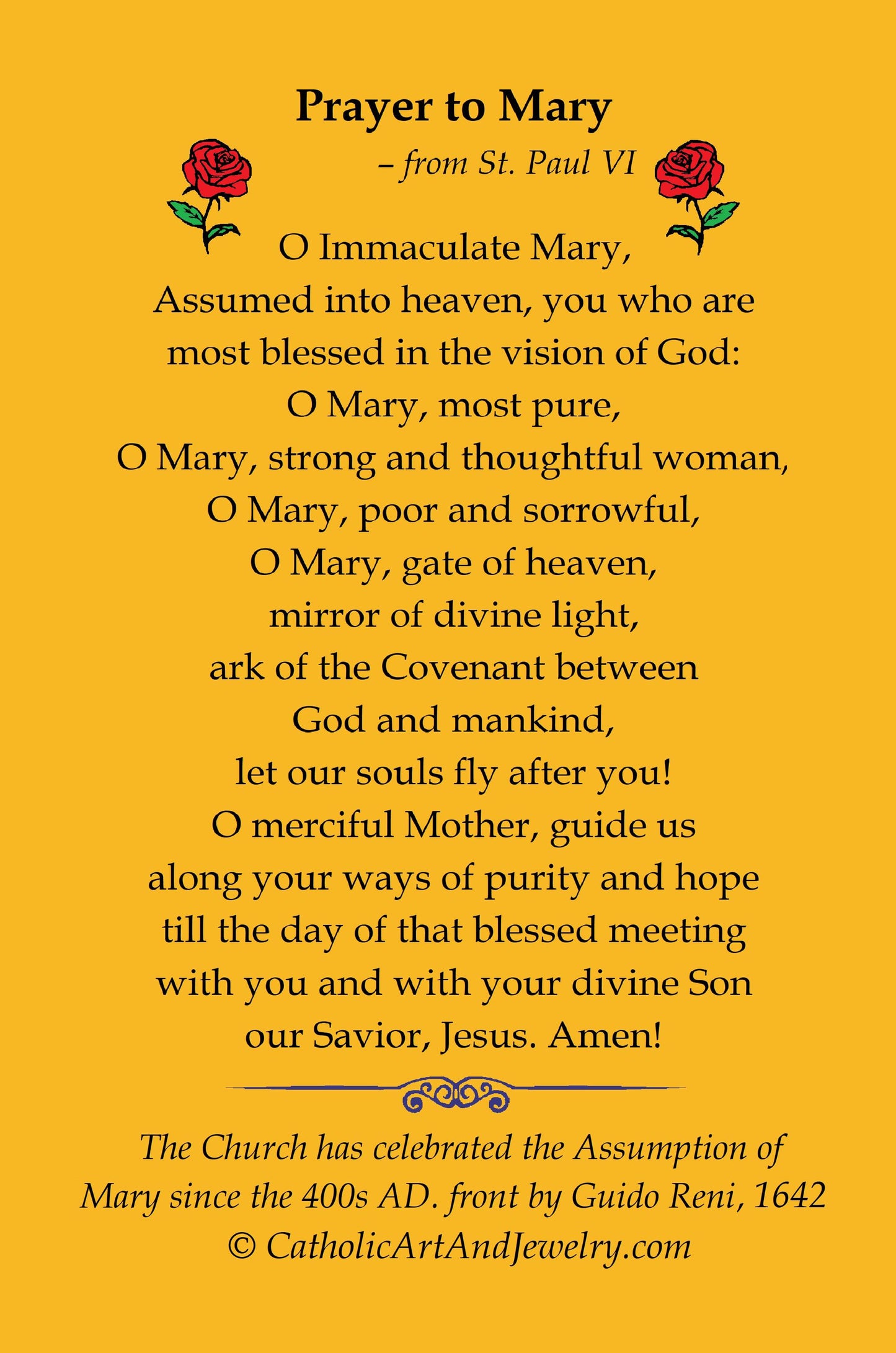 The Assumption of Mary – Prayer to Mary by St. Paul VI – pack of 10/100/1000