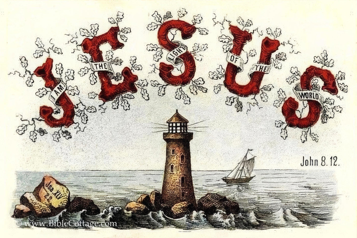 New! Jesus is the Light of the World – John  8:12, Isaiah 45|22 – Vintage Bible Art – Inspiring and Encouraging