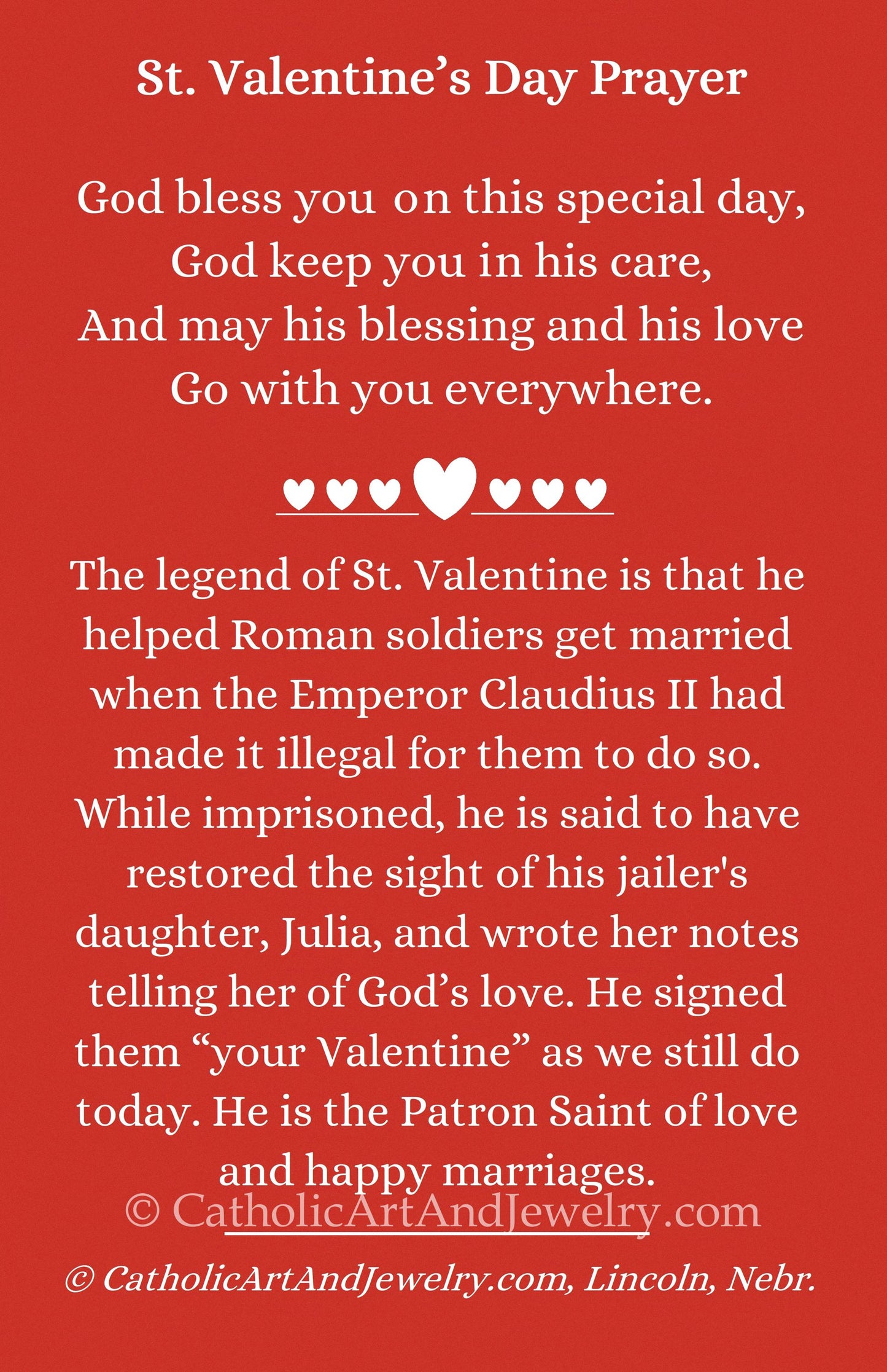 New! Legend of St. Valentine - Restored Vintage Holy Card – pack of 10/100/1000