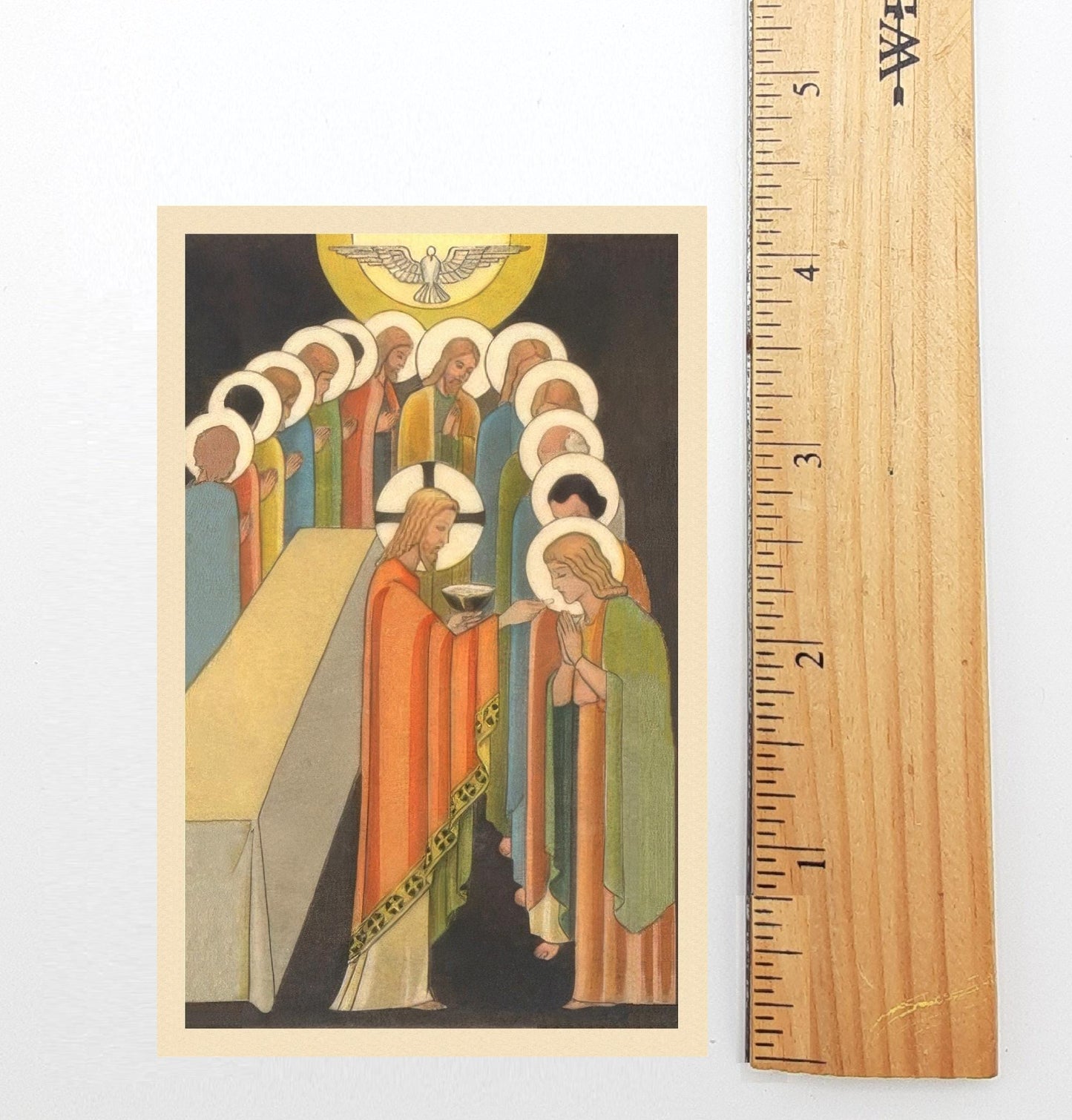 New! The Last Supper Art Deco Holy Card – Spiritual Communion Prayer – pack of 10/100/1000  – Easter Holy Card