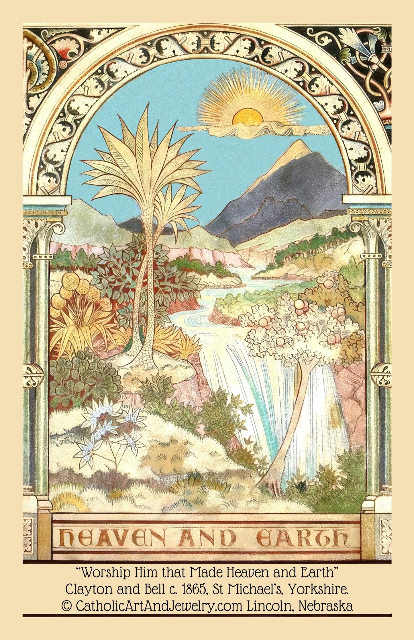 New! Worship Him Who Made ... Heaven and Earth – Vintage Holy Card – pack of 10/100/1000