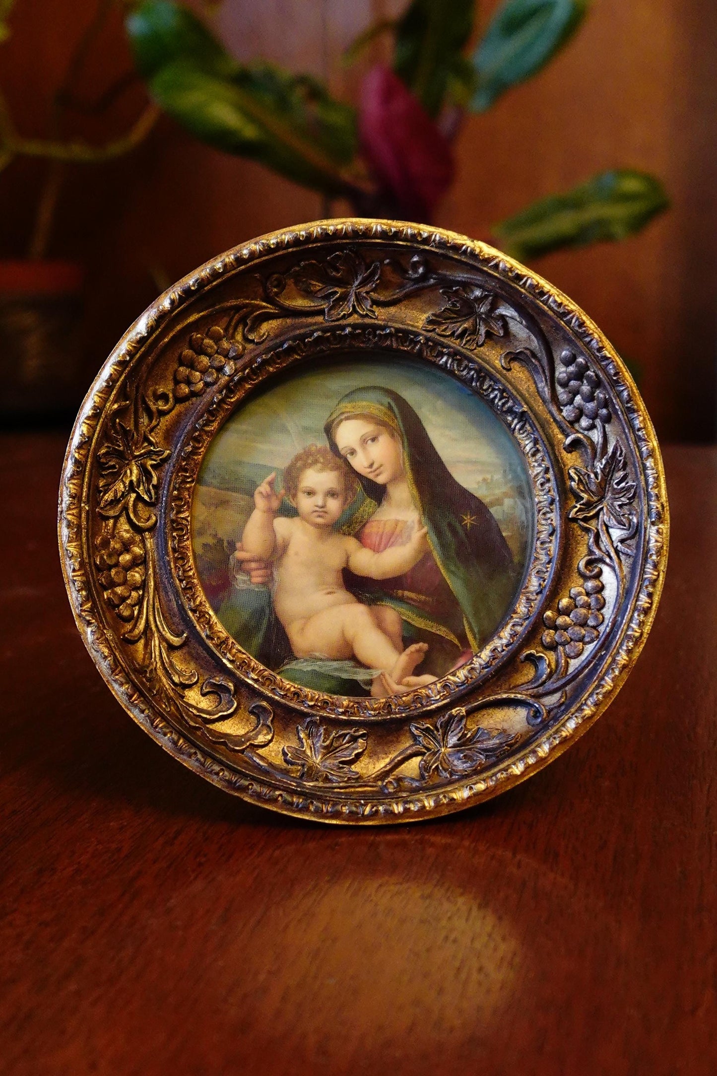 New! Madonna and Child – by Giulio Licinio – Framed 4.25x4.25"