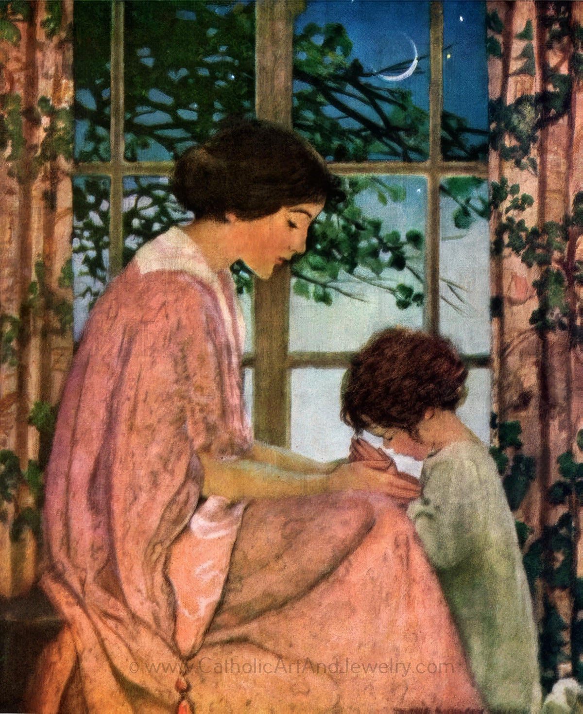 New! Mother Teaching Her Child to Pray – Jessie Wilcox Smith – Beautiful Catholic Art – Archival Quality