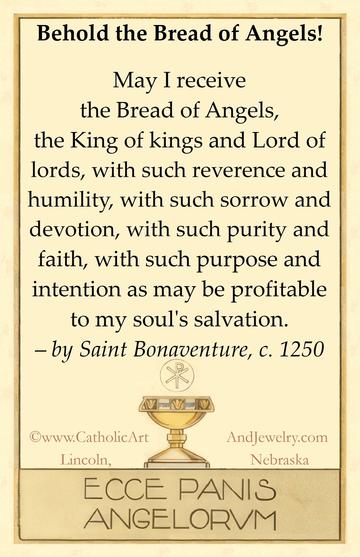 The image is a poster with text and an illustration of a golden bowl with a cross on top.