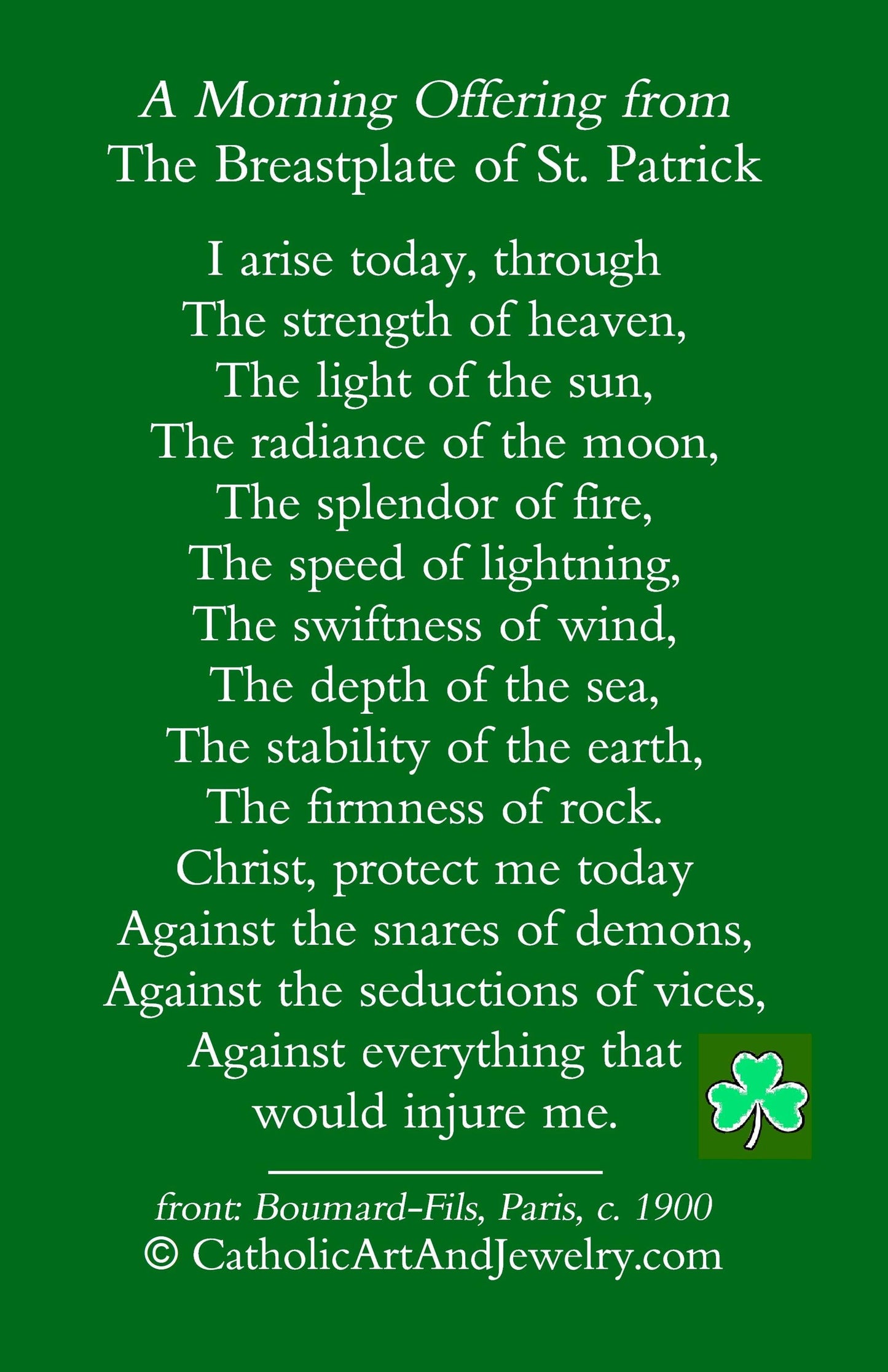 New! St. Patrick – Boumard-Fils – Morning Offering – Based on a Vintage Holy Card – pack of 10/100/1000