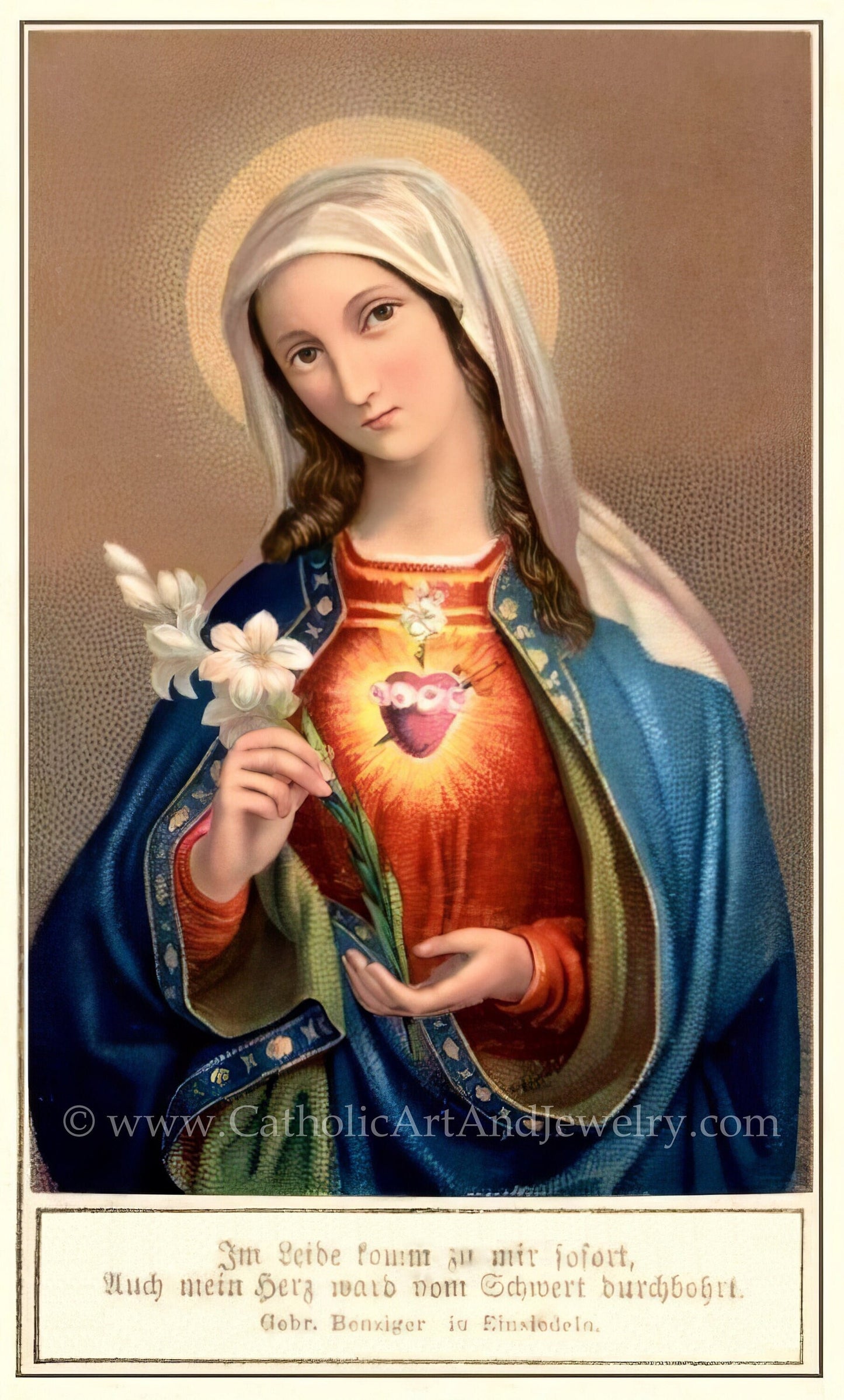 Immaculate Heart of Mary – Benziger – based on a Vintage Holy Card – Catholic Art Print – Archival Quality