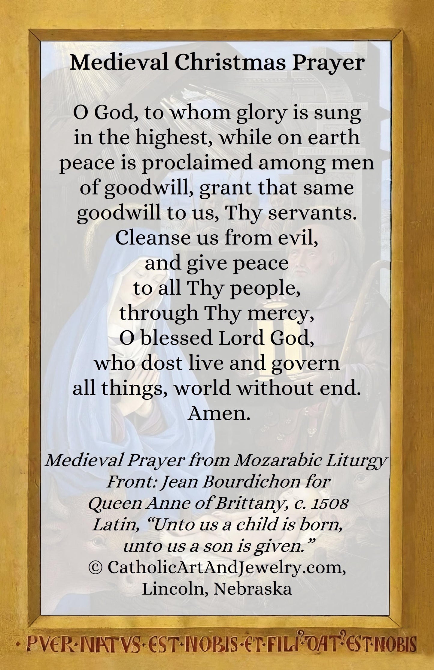 New! Medieval Nativity - Christmas Holy Card #23 – Medieval Prayer on Back – pack of 10/100/1000