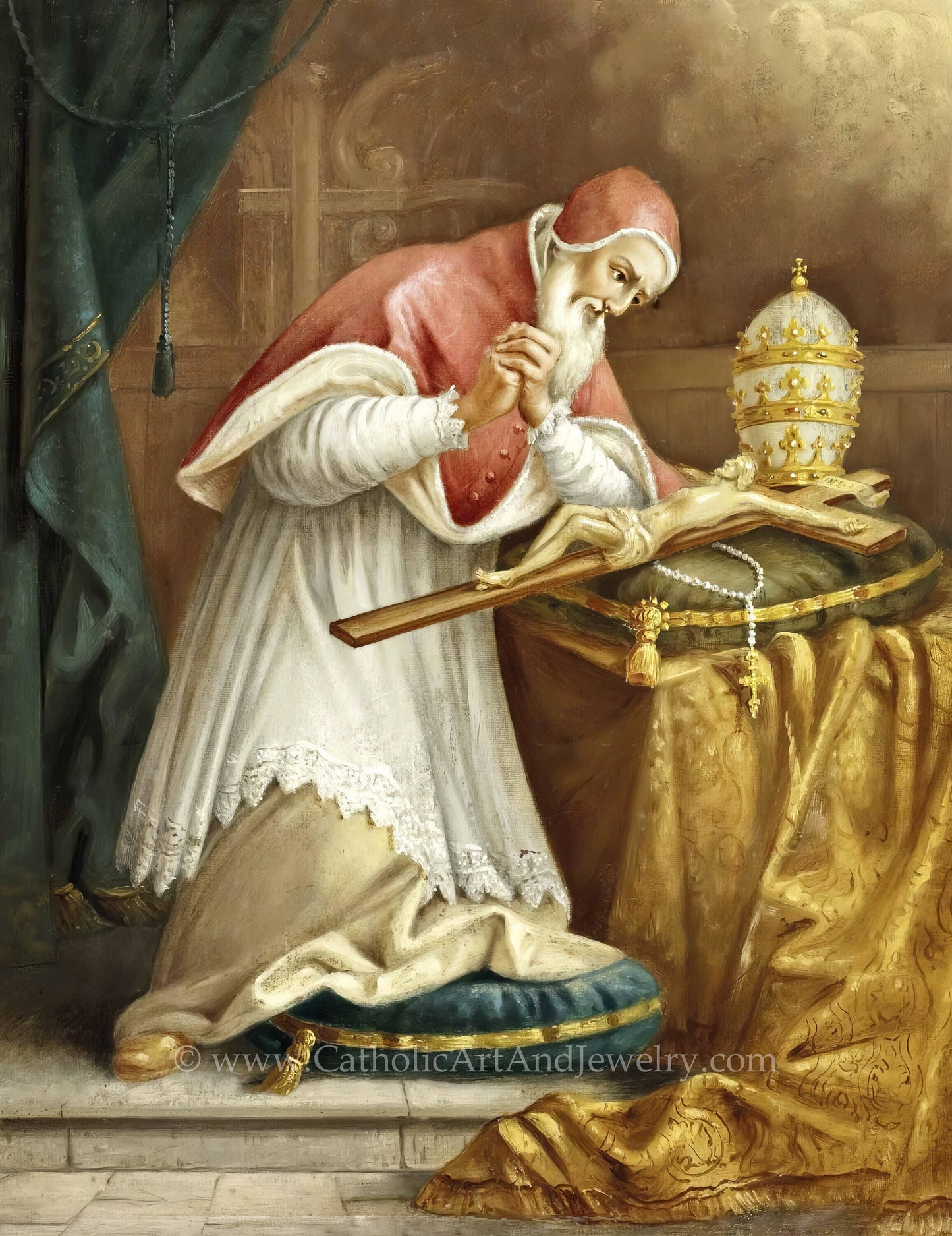 New! St. Pope Pius V Worships the Crucified – August Kraus – 5 Sizes – Catholic Art Print – Archival Quality