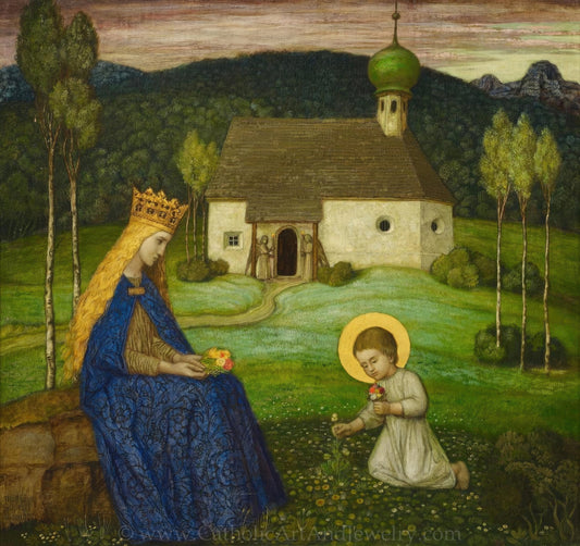 New! Mary with the Child Jesus at the Chapel – Matthäus Schiestl – Catholic Art Print – Archival Quality