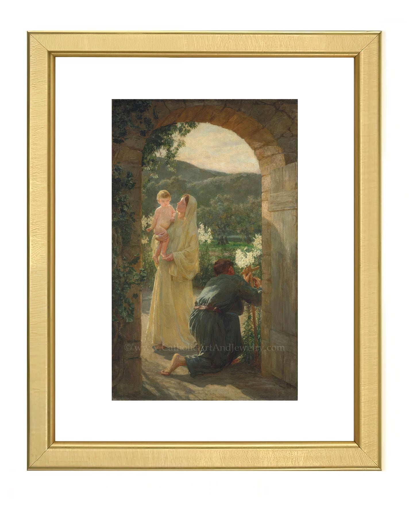 a painting of a man kneeling down next to a woman