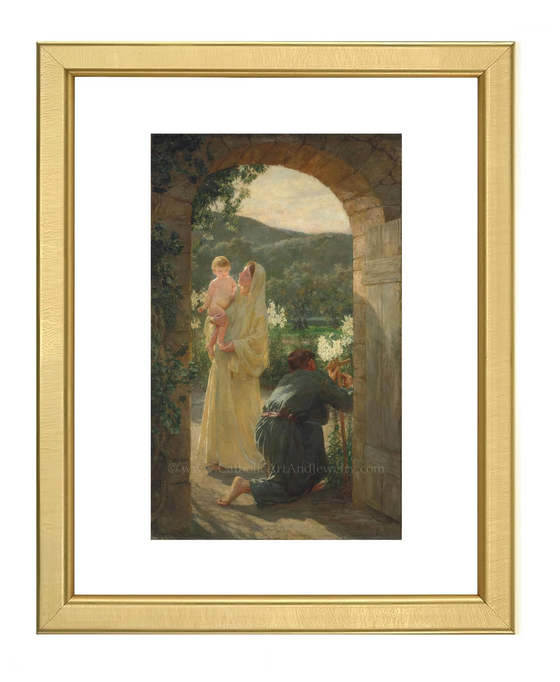 a painting of a man kneeling down next to a woman