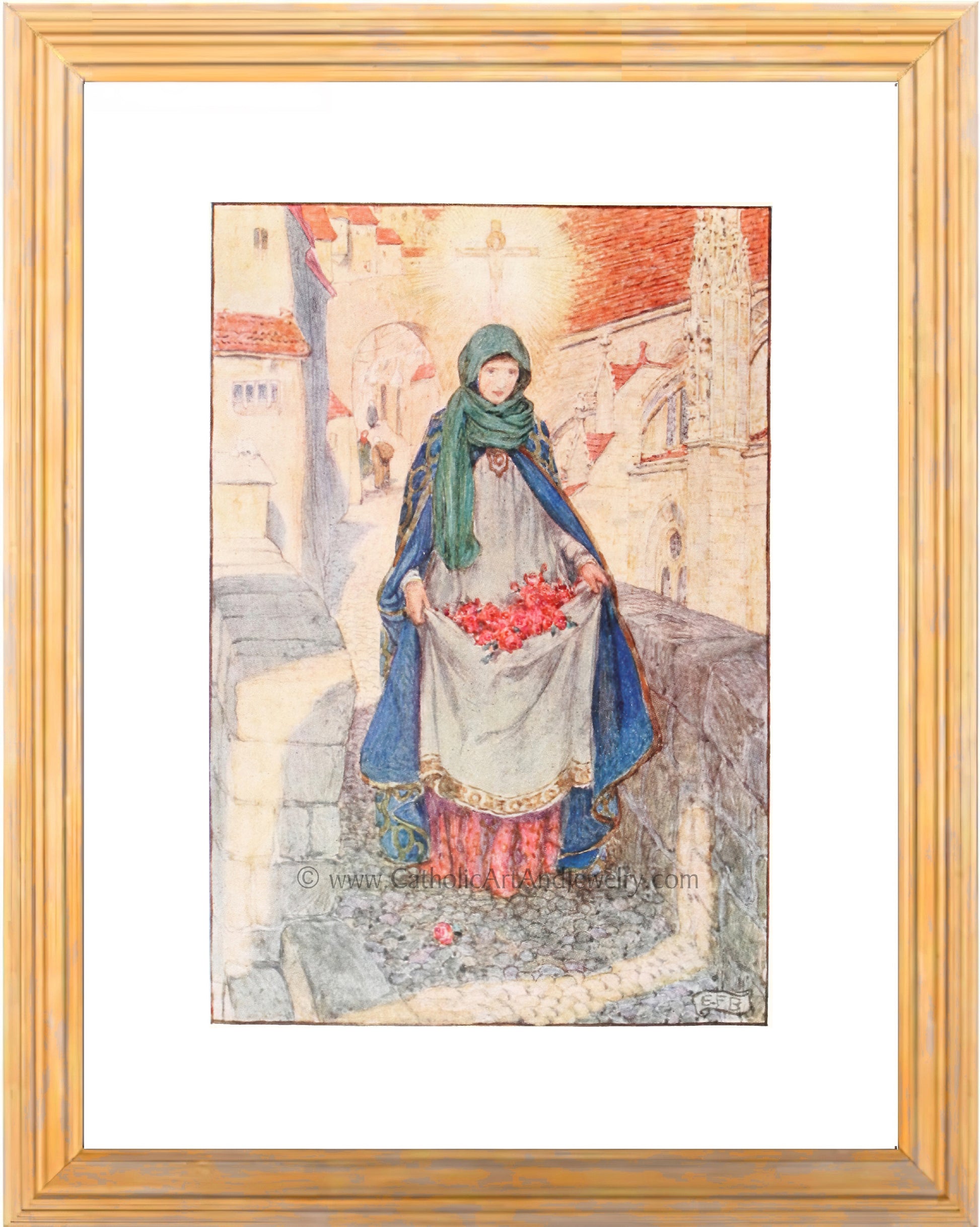 a painting of a woman holding a basket of flowers