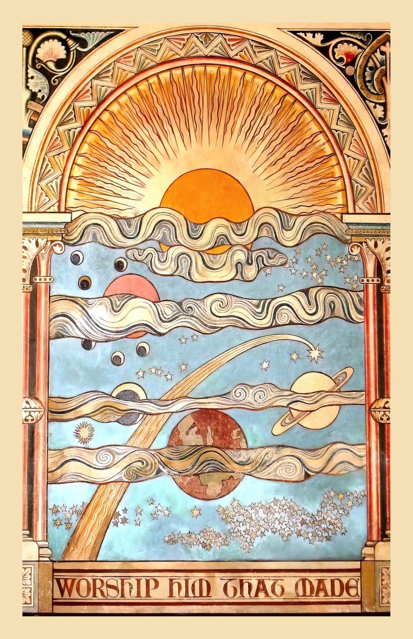 New! Worship Him Who Made ... Heaven and Earth – Vintage Holy Card – pack of 10/100/1000