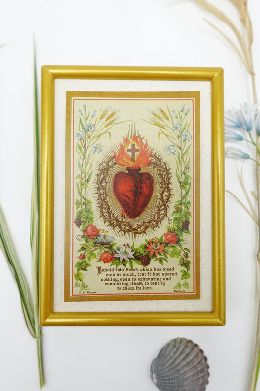 New! Sacred Heart of Jesus – by Philip Kemper – Framed Holy Card – Catholic Keepsake