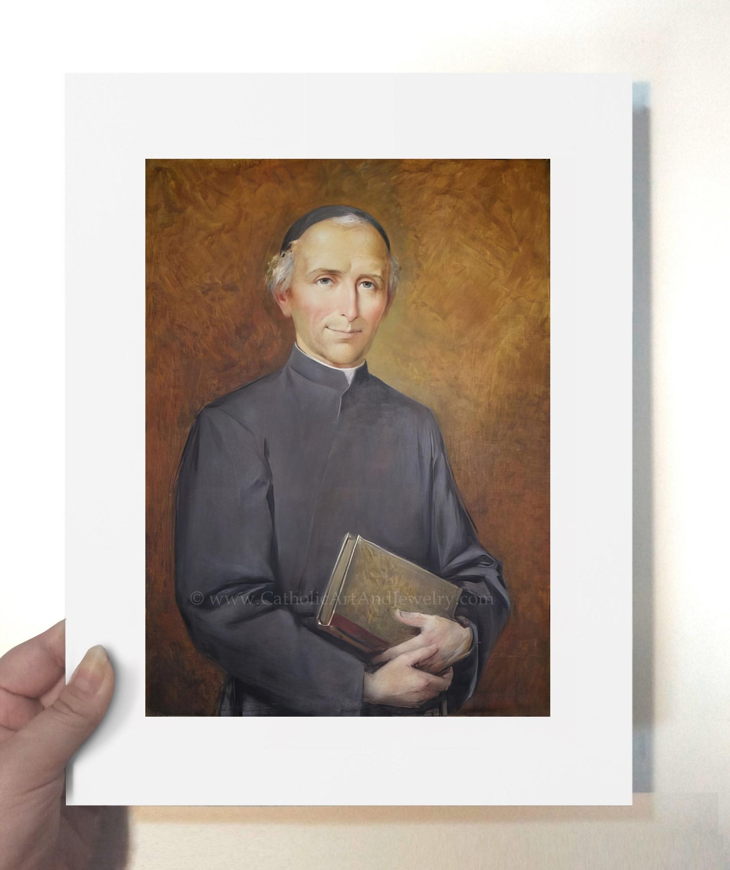 a painting of a man holding a book