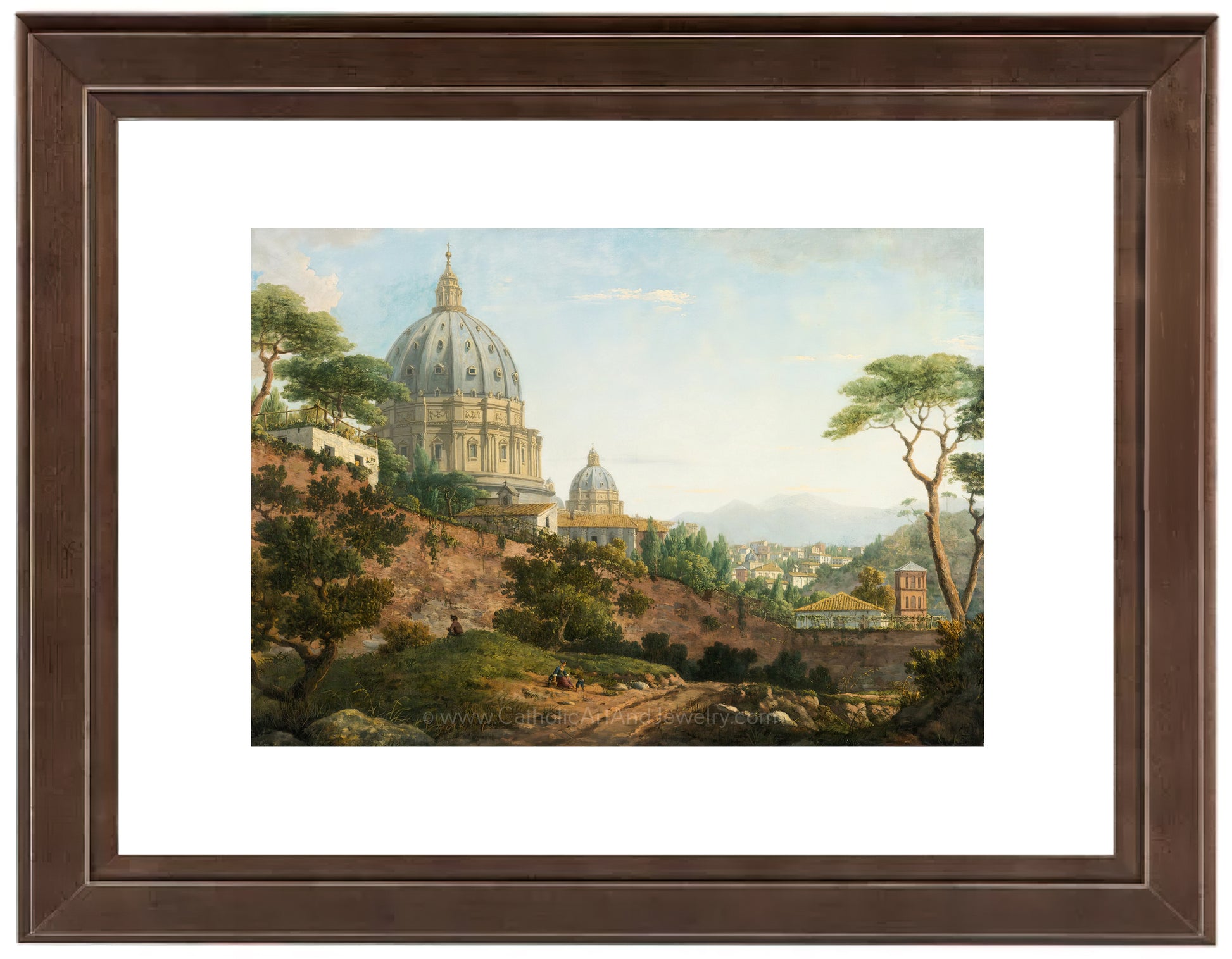 a painting of a church on a hill