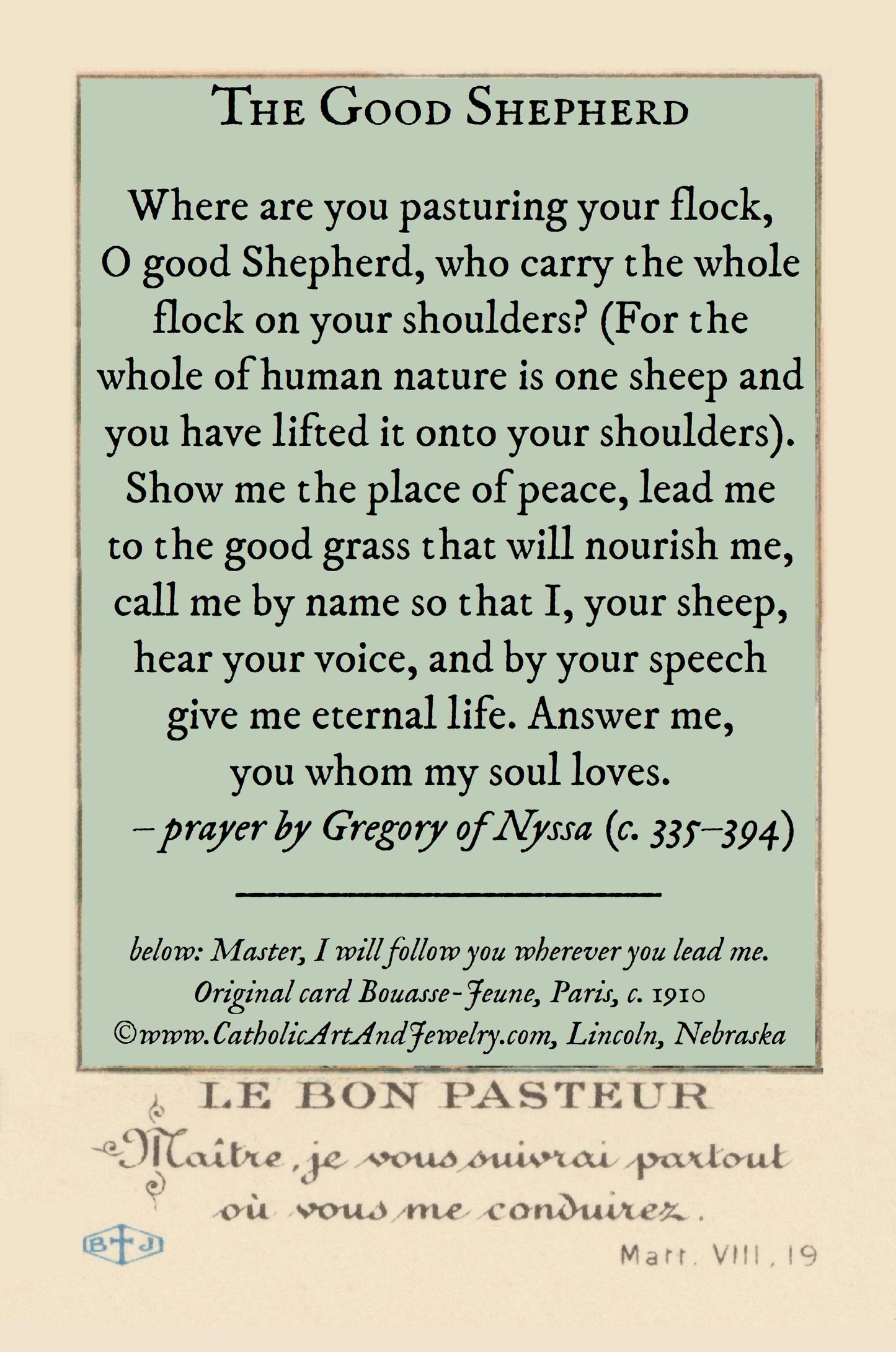 a religious text, specifically a pastoral prayer, written in French. The text is in a serif font and is centered on a page.