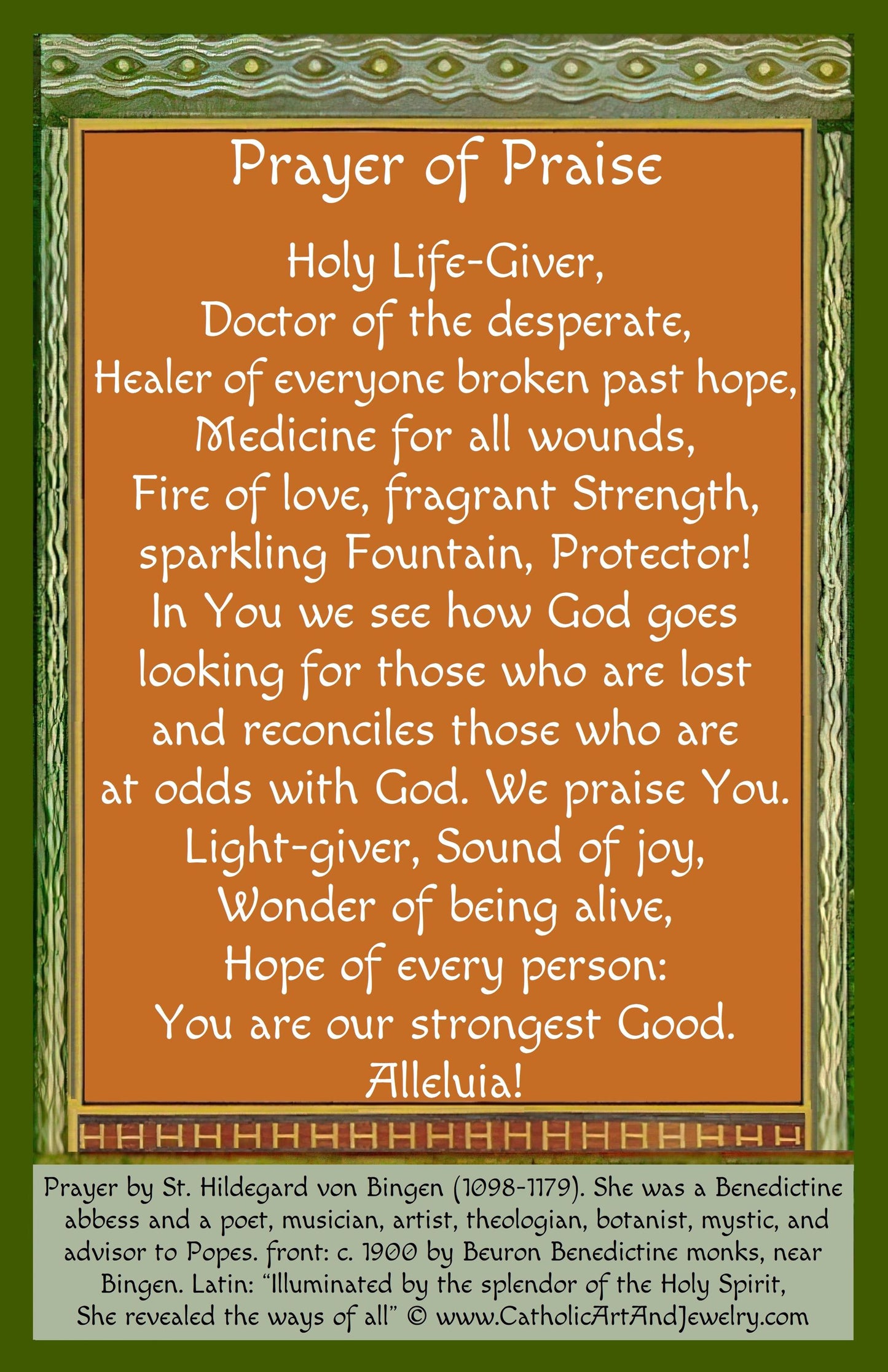 New!  St. Hildegard von Bingen, Prophetess – Hildegard's Prayer – pack of 10/100/1000–Restored Beuron Benedictine Card