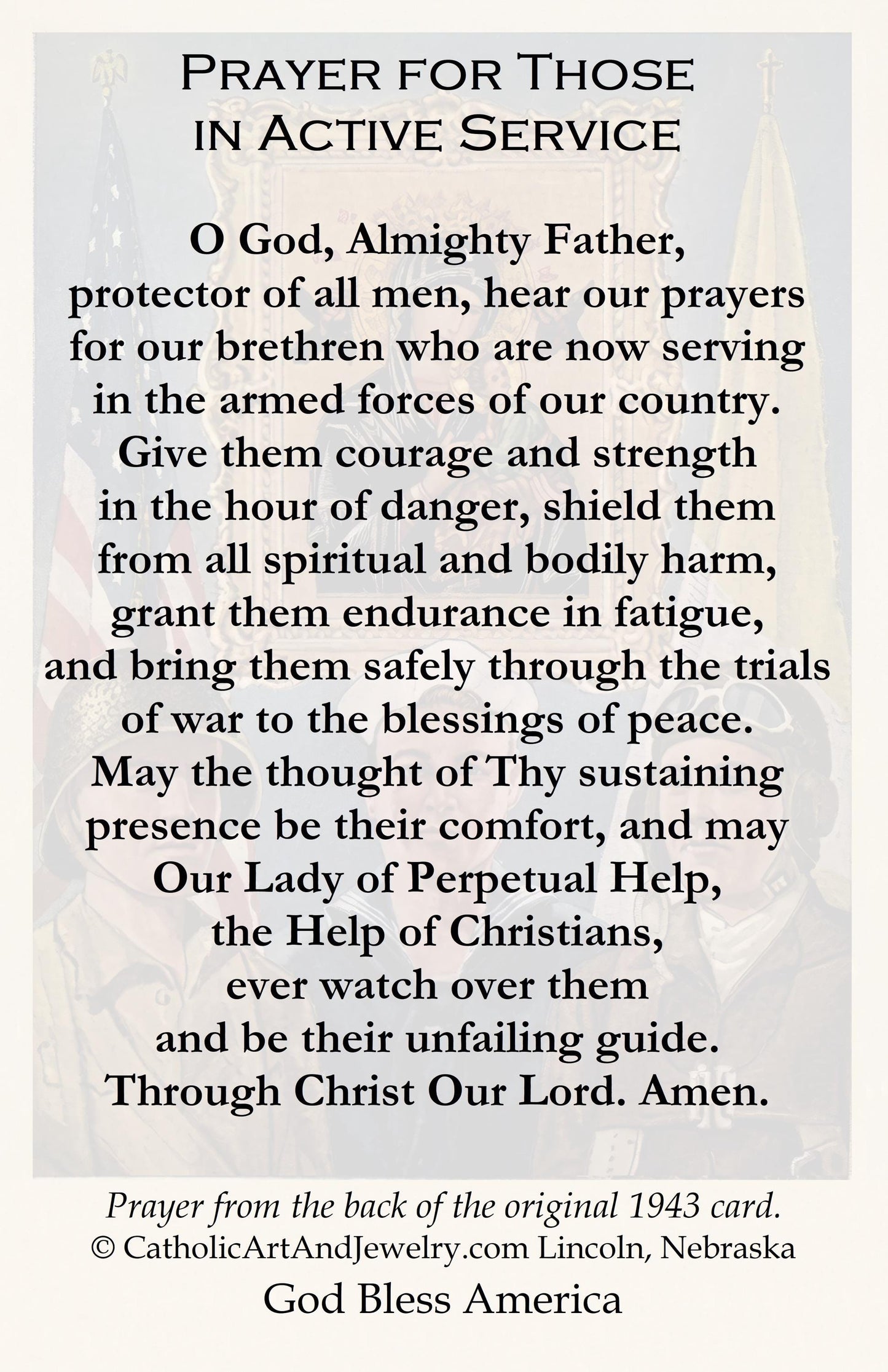 New! WWII Prayer Card for those in Active Service – pack of 10/100/1000