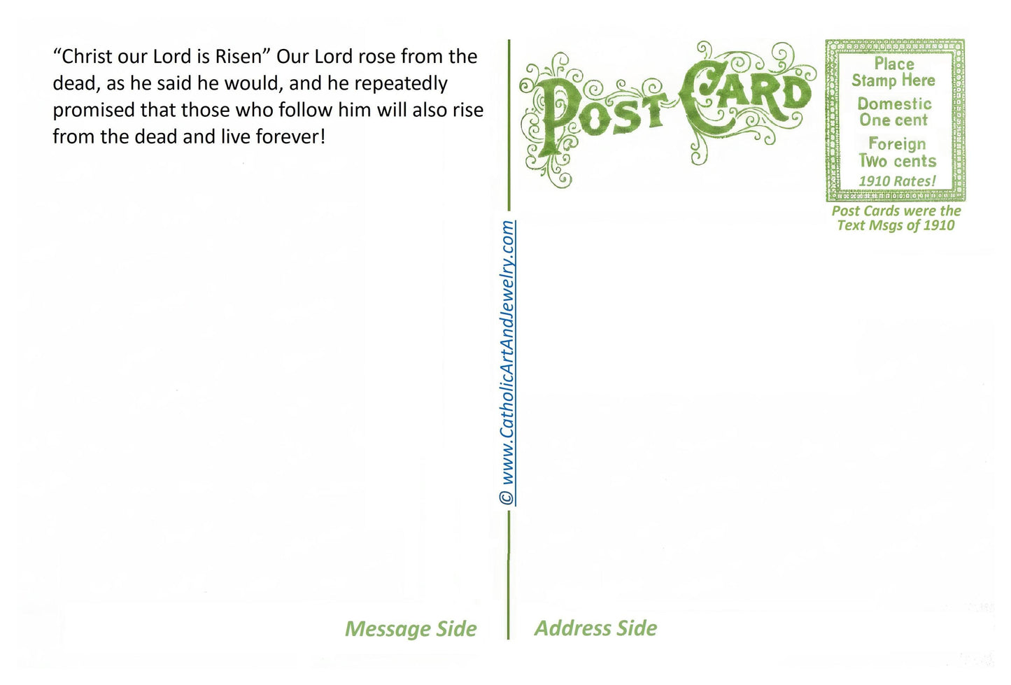 New! Christ our Lord is Risen! 4x6 Postcard – pack of 3, 10, or 100 – based on a Vintage Postcard