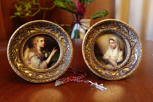 New! Annunciation Diptych – Sold Together or Separately – Vladimir Borovikovsky – Framed 4.25" Diameter