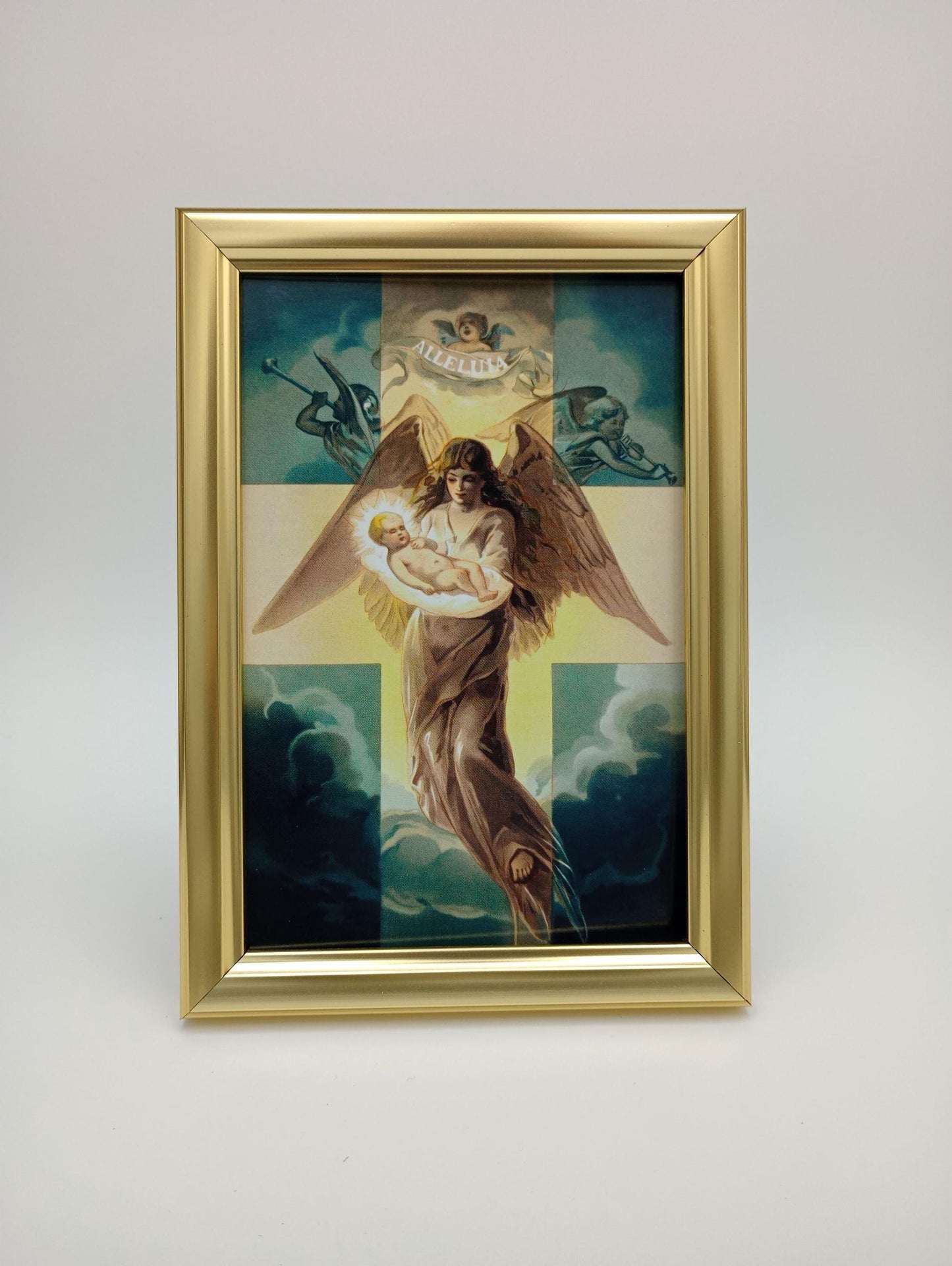 a painting of an angel holding a baby