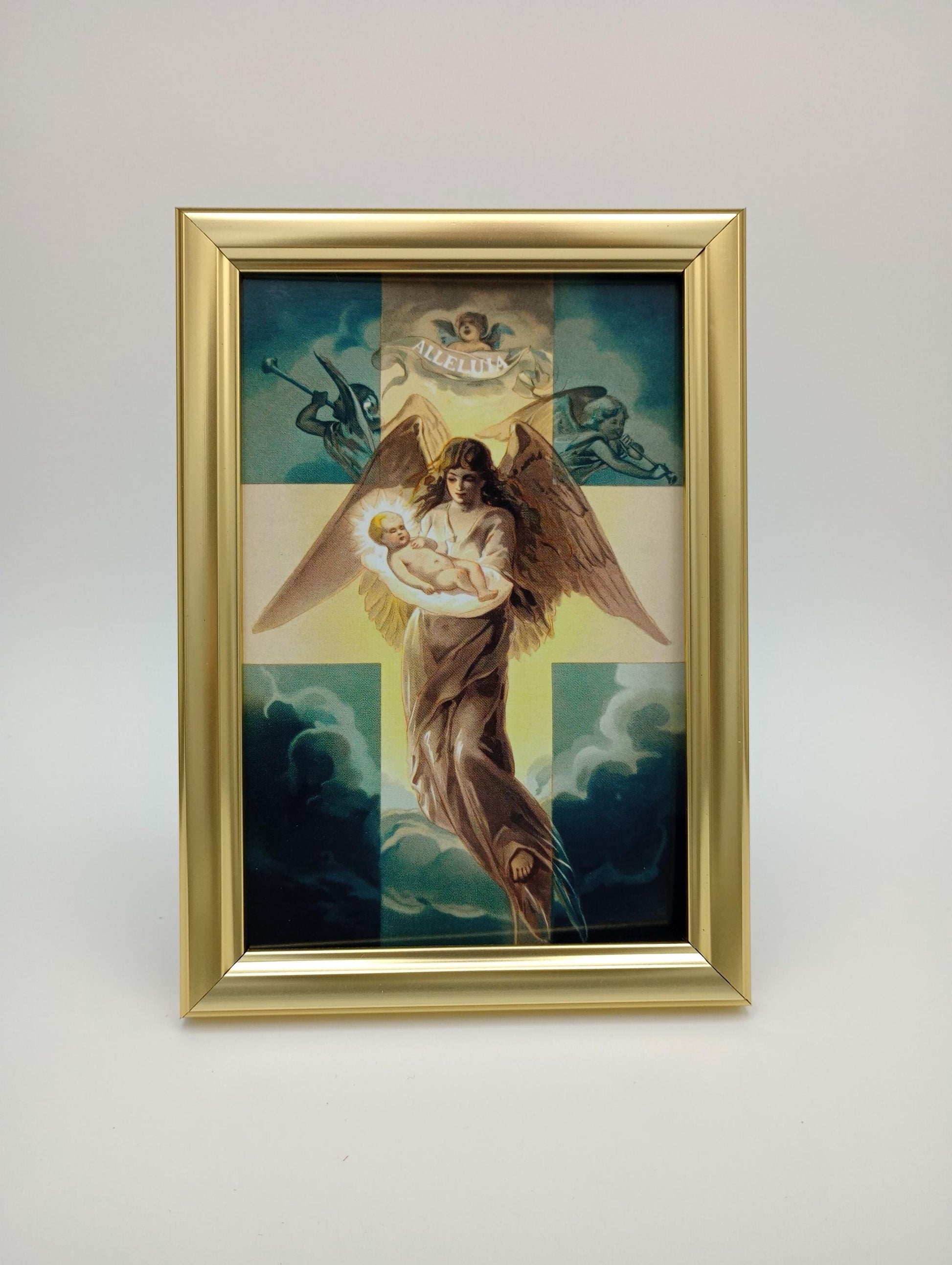 a painting of an angel holding a baby