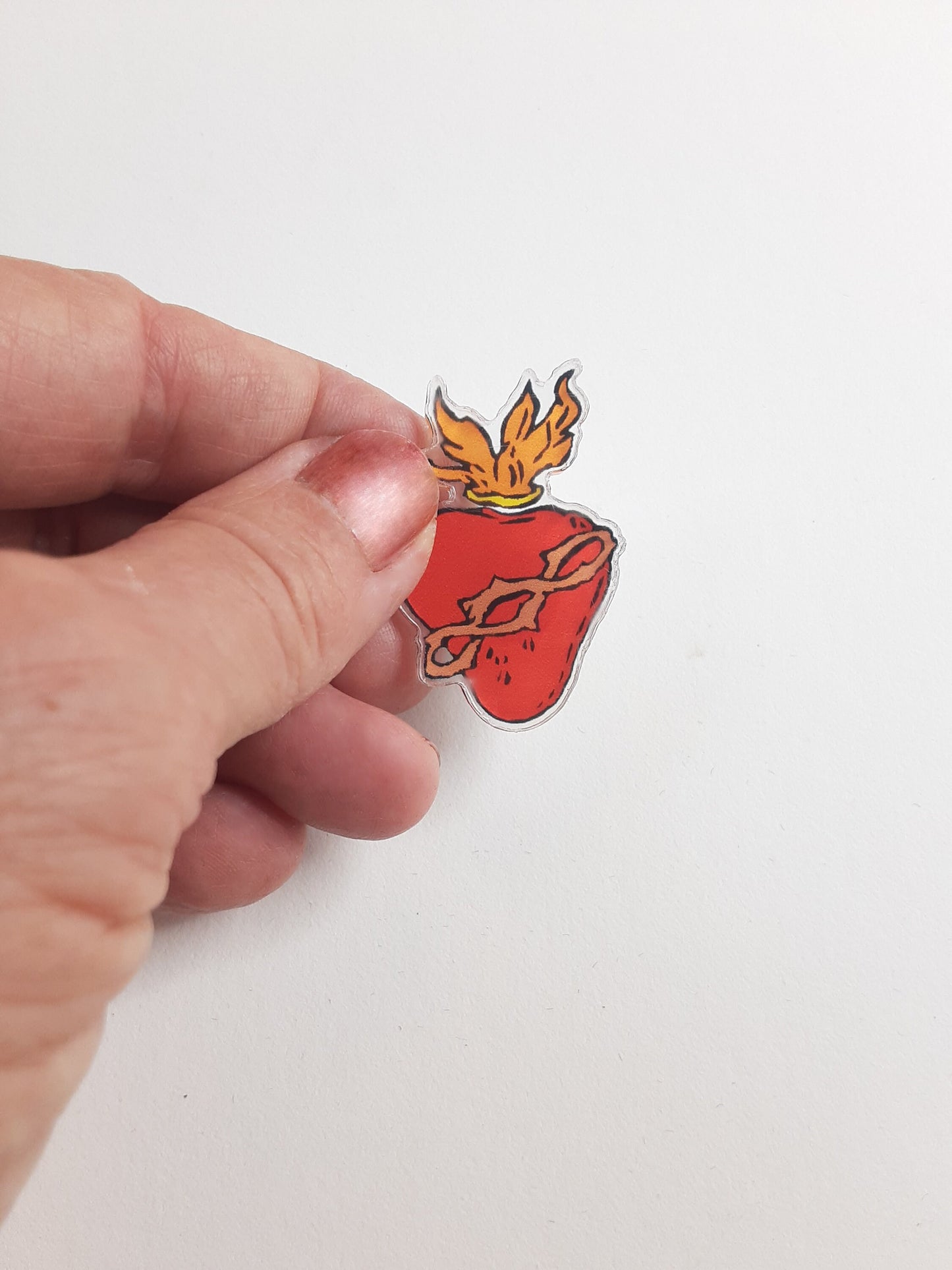 Sacred Heart Pin -- Acrylic -- Good Quality
