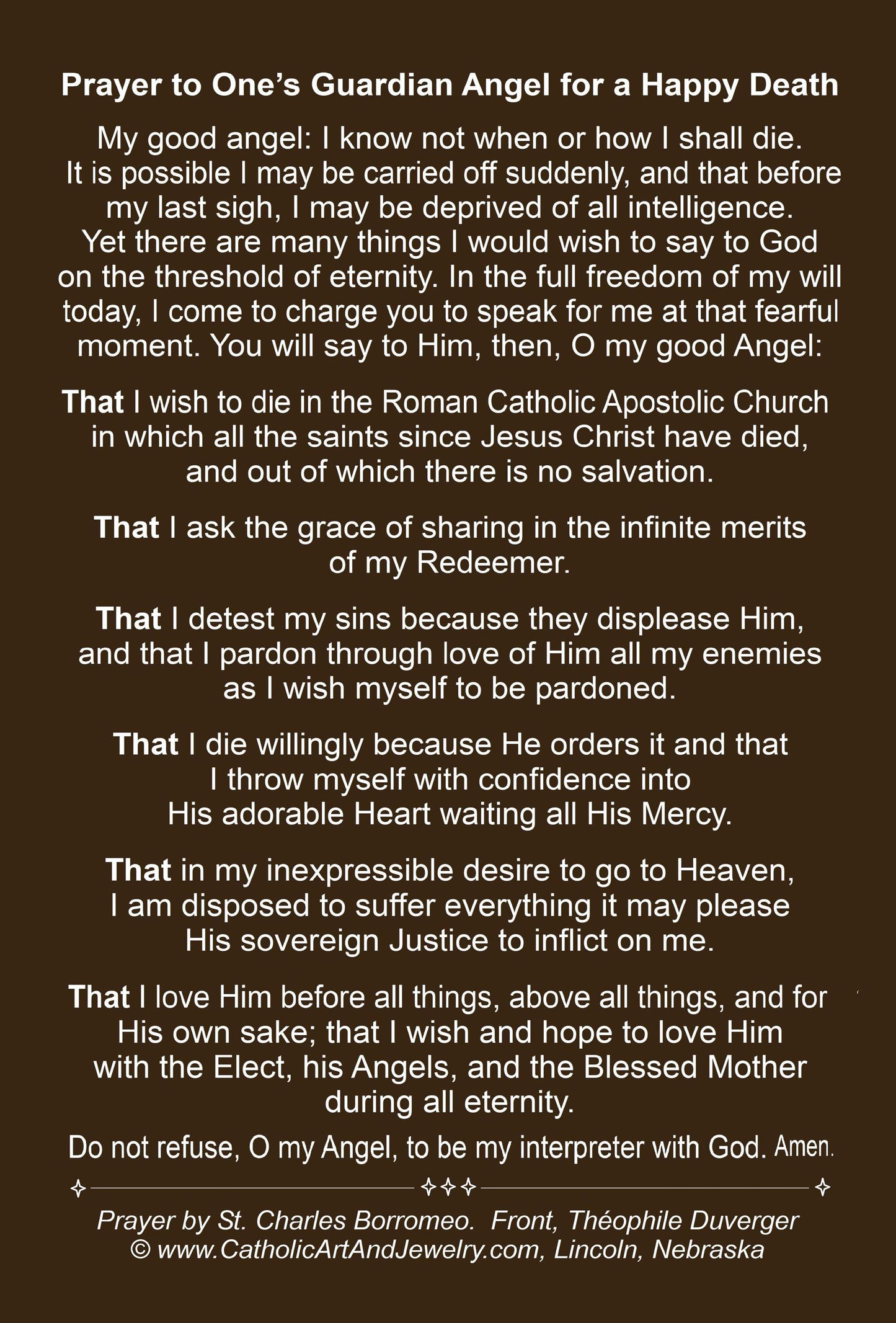 New! Large-Sized Holy Card 4x6" – Spiritual Living Will by St. Charles Boromeo – Mother and Daughter, in Remembrance – Pack of 3 / 10 / 100