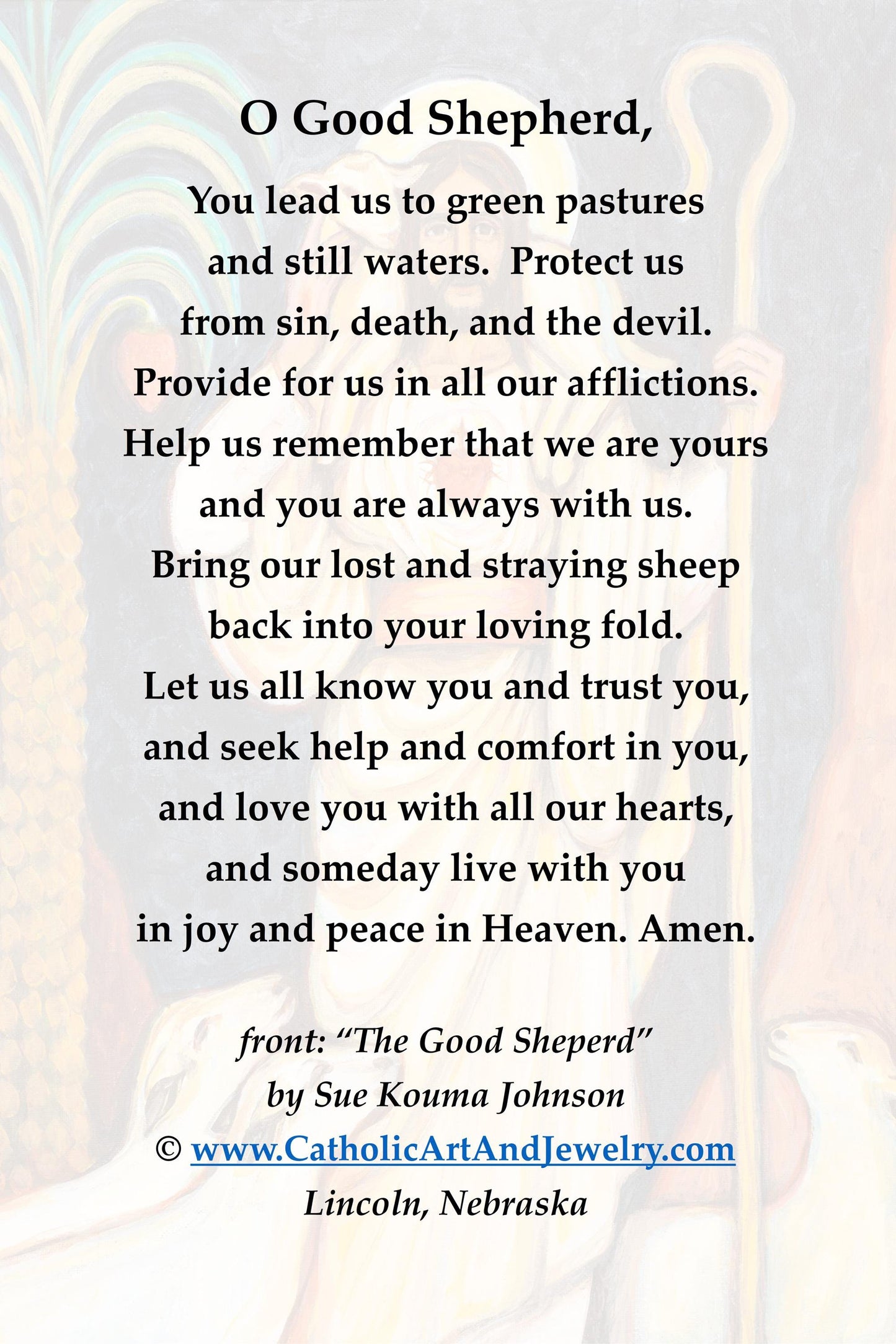 New! The Good Shepherd Holy Cards – by Sue Kouma Johnson – pack of 10/100/1000
