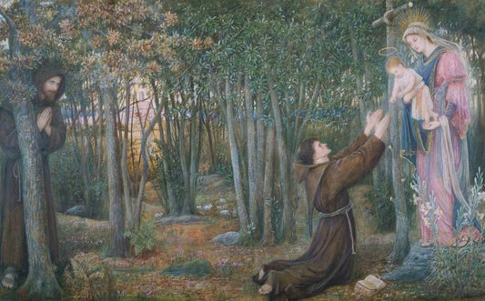 New! How the Virgin Mary Came to Brother Conrad of Offida and Laid Her Son in His Arms (1892) – by Marie Spartali – Beautiful Catholic Art